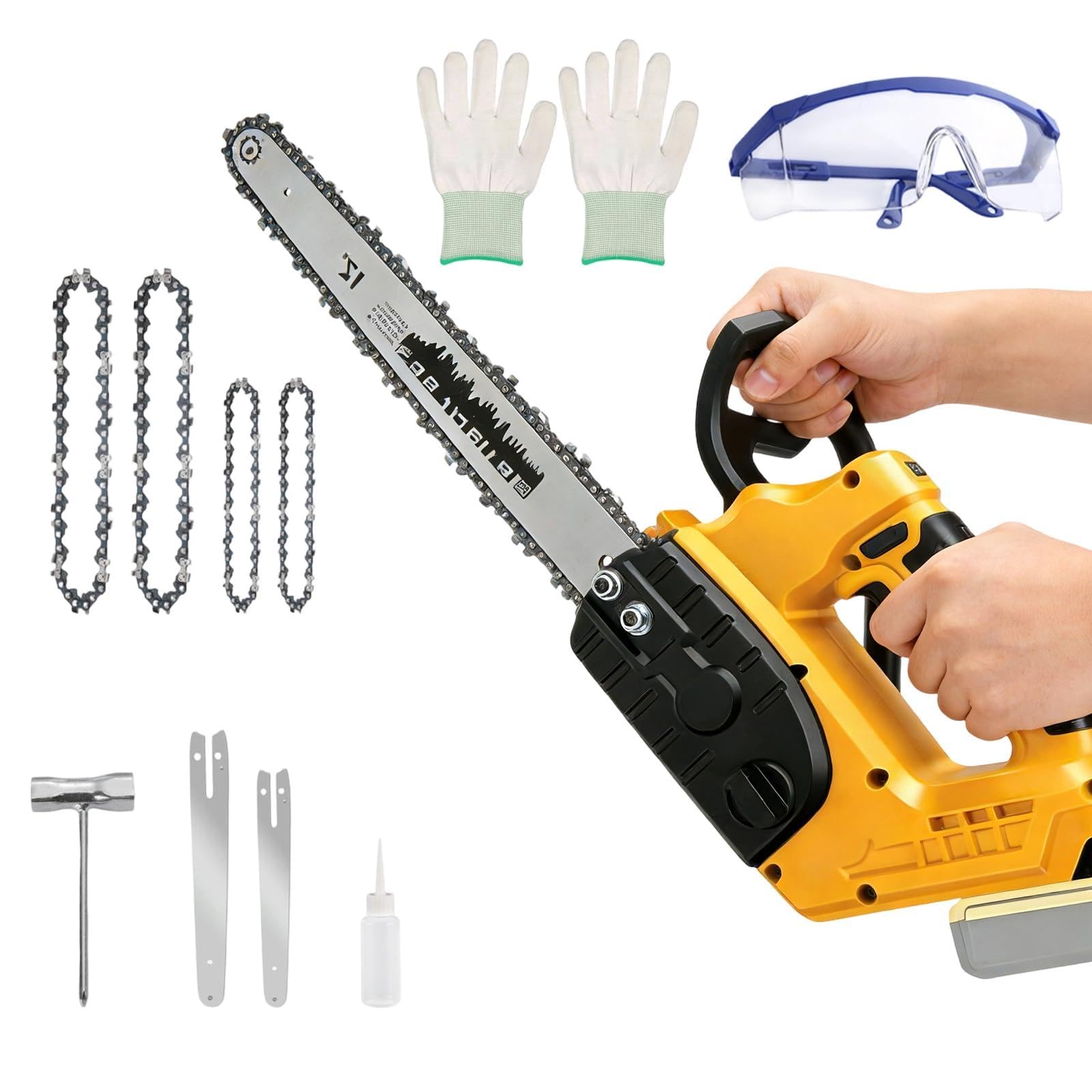 Tronçonneuse sans fil de 30,5 cm mini tronçonneuse 2 en 1 portable avec 4 chaînes acier