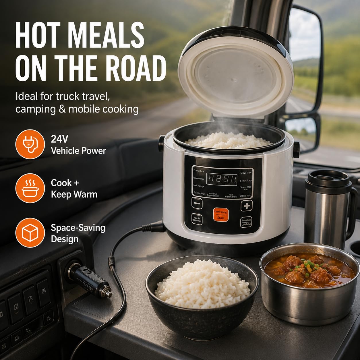 Respicefinem Mini Cuociriso Elettrico 2L Piccolo Cuociriso Elettrico Con Funzione Mantiene In Caldo Per Viaggi, Campeggio E Uso Domestico Adatto Per 2 A 4 Persone 24V (24 V)