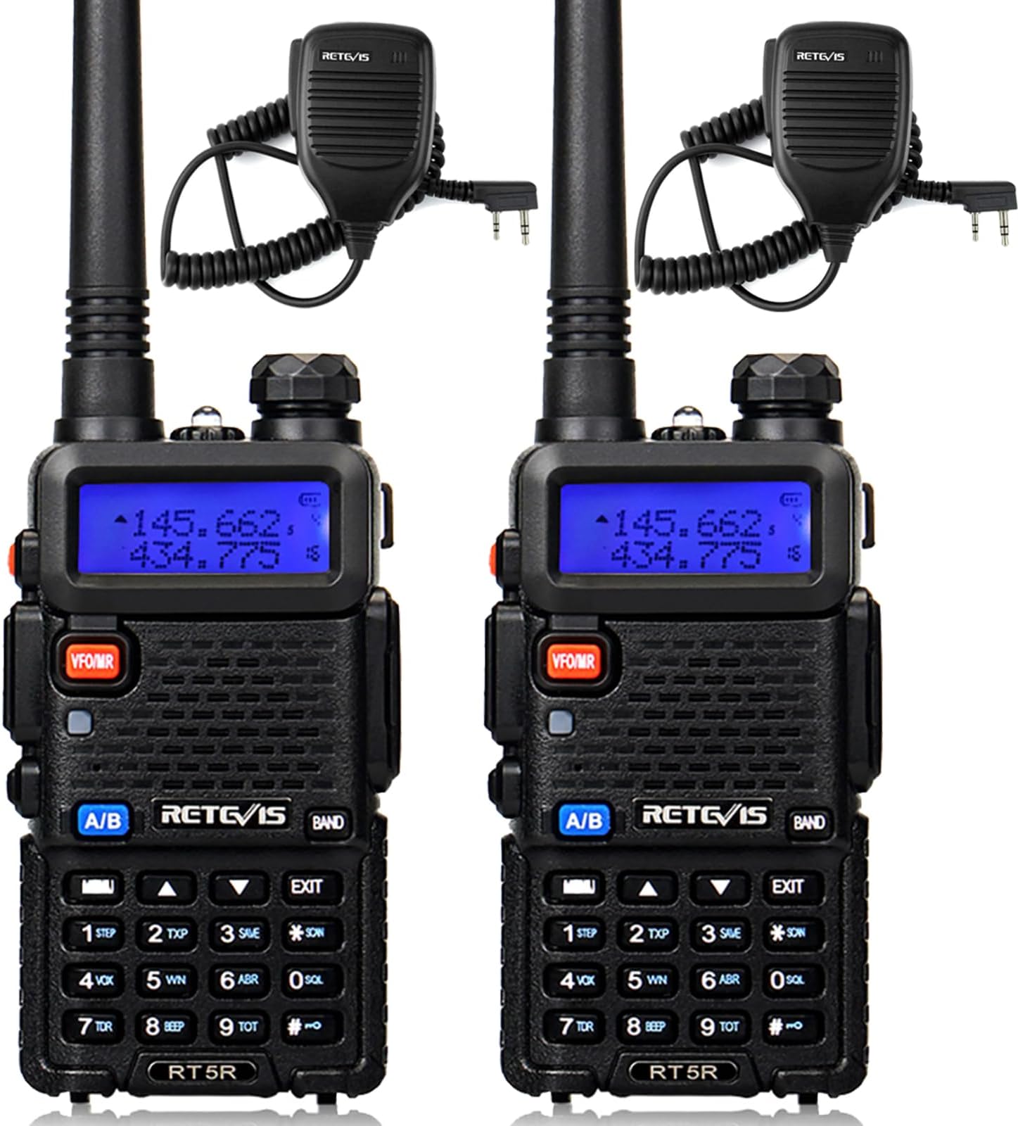Retevis RT-5R 2 Way Radio Long Range,5W High Power Walkie Talkies with Shoulder Mic,Dual Band,128CH,Rugged Handheld Ham Emergency Radios,1400mAh Rechargeable Two Way Radios,for Hiking Off-Grid(2 Pack)