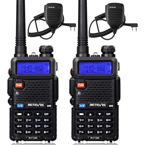 Retevis RT-5R 2 Way Radio Long Range,Walkie Talkies with Shoulder Mic,Dual Band,128CH,Handheld Ham Emergency Radios,1400mAh Rechargeable Two Way Radios,for Hunt Hiking Snowstorm Off-Grid Use(2 Pack)