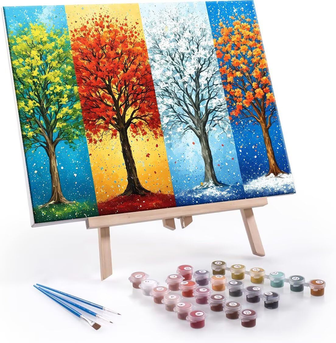Árboles de cuatro estaciones Pintura por Números para Adultos Principiantes 100x130 cm, kit con Lienzo sin Arrugas, Pinceles y Pintura Acrílica, Pintura al óleo para Decor del Hogar (Sin Marco) I-657