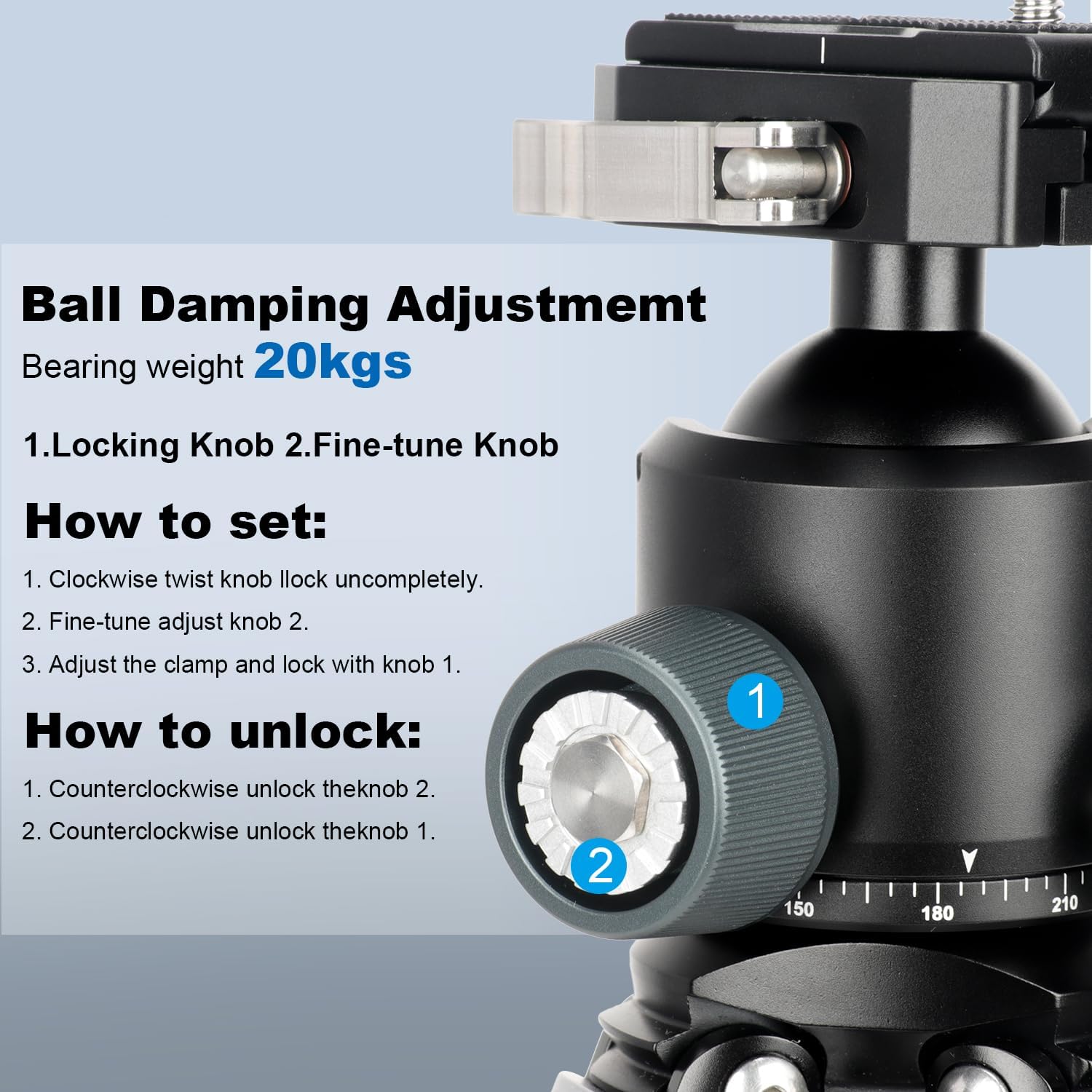 45mm Ball Head Aluminum Tripod Head 360° Rotating Panoramic Ballhead Compatible with Picatinny and Arca-Swiss for Hunting Shooting Tripod DSLR Camera, Max Load up to 44lb