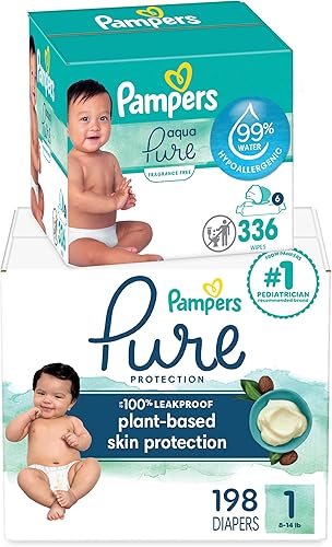 Pañales talla 7, 88 unidades y toallitas para bebé, pañales Pampers Pure Protection y Aqua Pure 6X Pop-Top Sensitive Water Baby Wipes, 336 unidades disponible en Yaxa Colombia