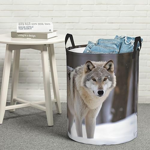 Miniatura 8 de wolf in the snow print Circular Hamper Waterproof Storage Bin Organizer Basket Laundry Hamper With Handles For Clothes Toys Medium