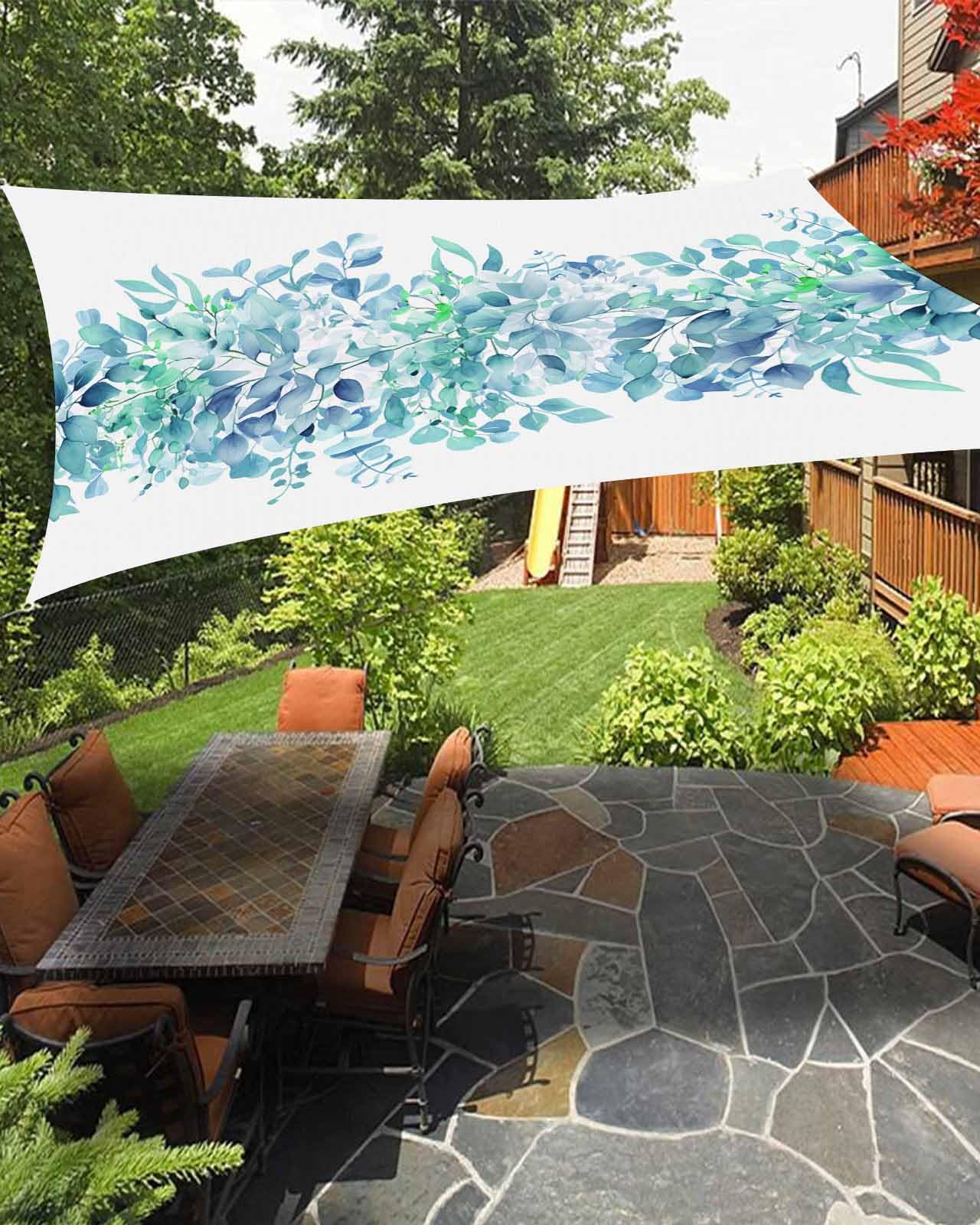 Sun Shade Sail 12' x 16' Outdoor Patio Cover Rectangular Shade Canopy Spring Plants Green Eucalyptus Leaves Waterproof Shade Cloth for Garden Sandbox Backyard