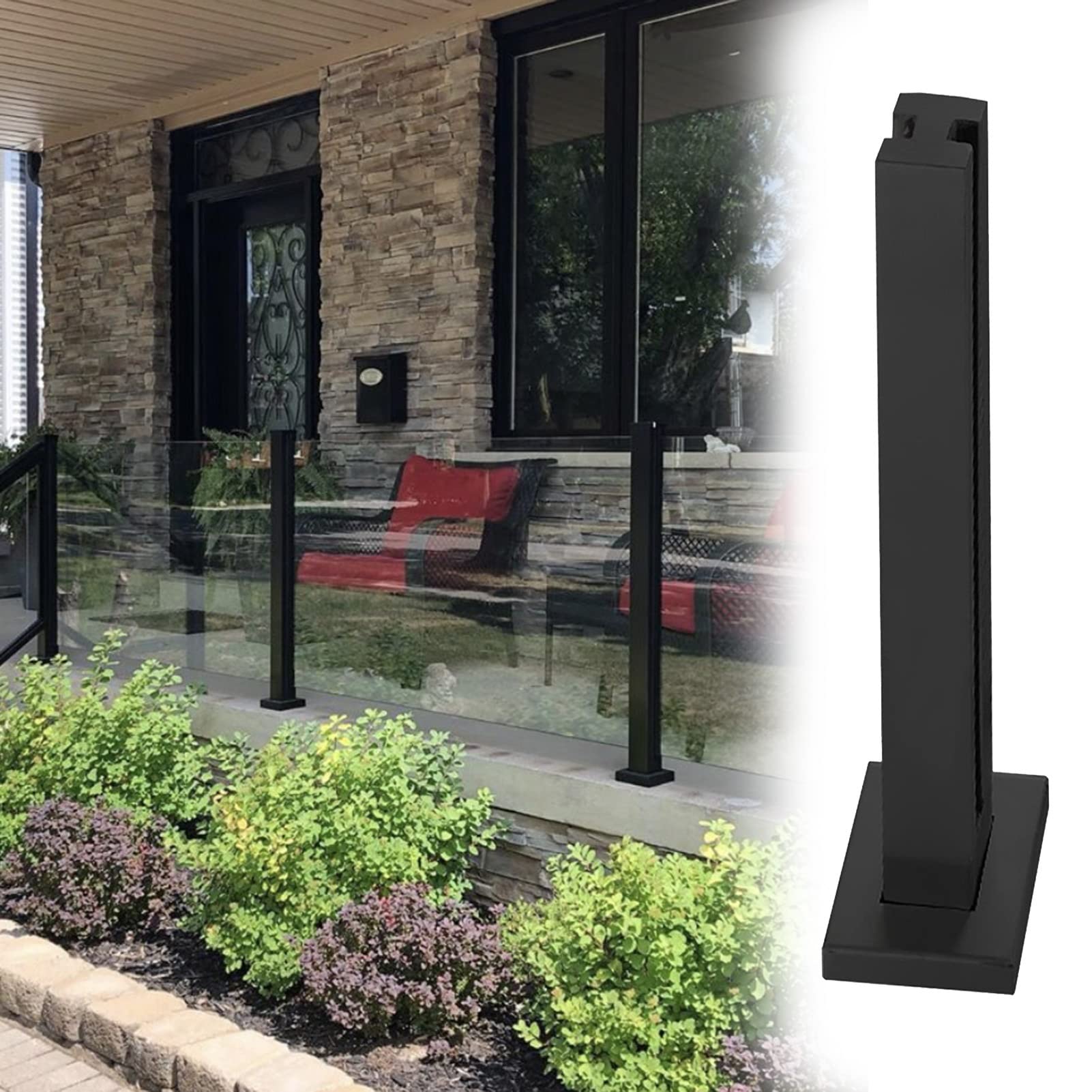 Garde-corps en verre noir pour terrasse extérieure et balcon moderne avec pinces de fixation