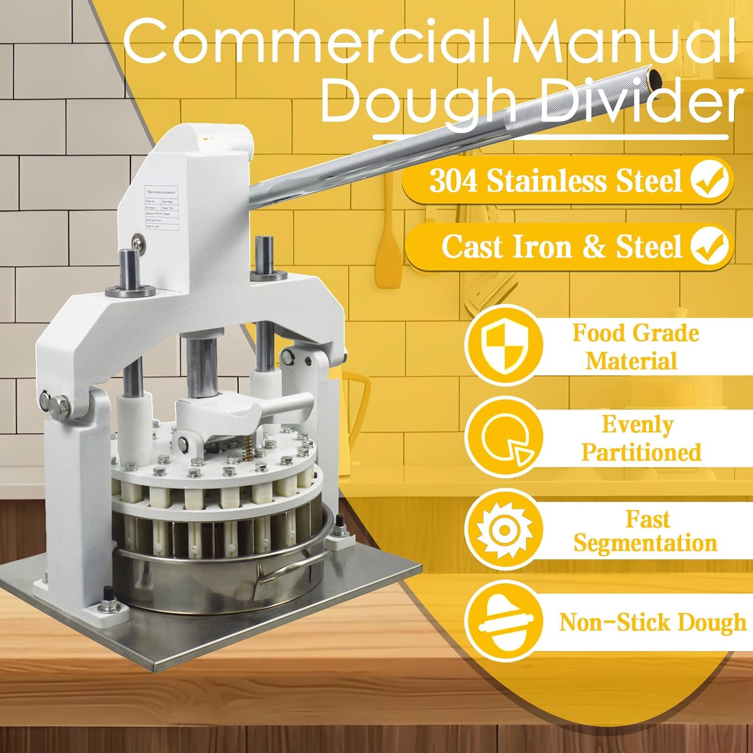 TECHTONGDA Manual Dough Divider Rounder 18PCS Commercial Desktop Hydraulic Bread Cutter Lump Spacer for Bakeries 60-320g/pcs