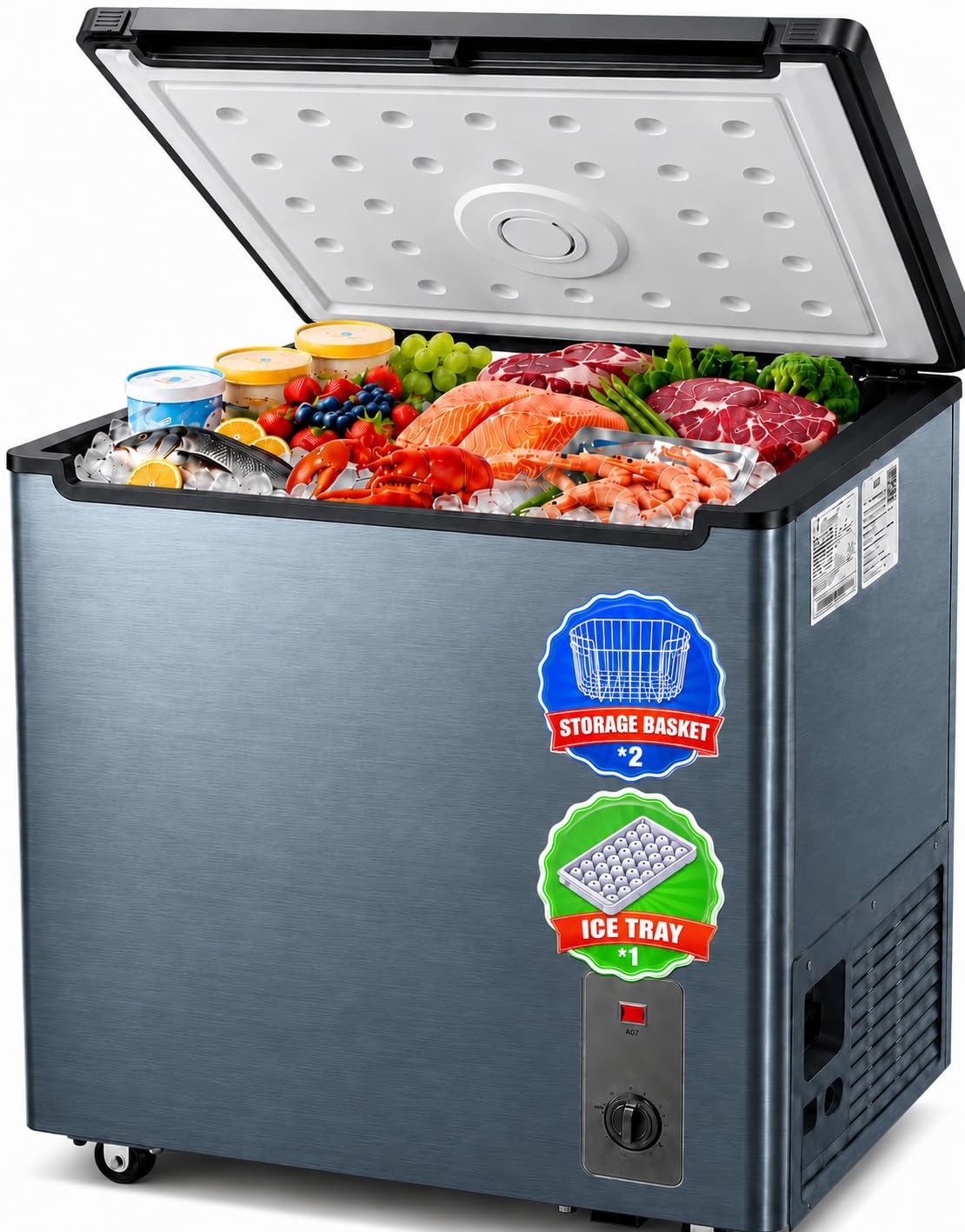 Casanta 6.5 Cu Ft Chest Freezer, Deep Freezer Garage Home Unit with Baskets