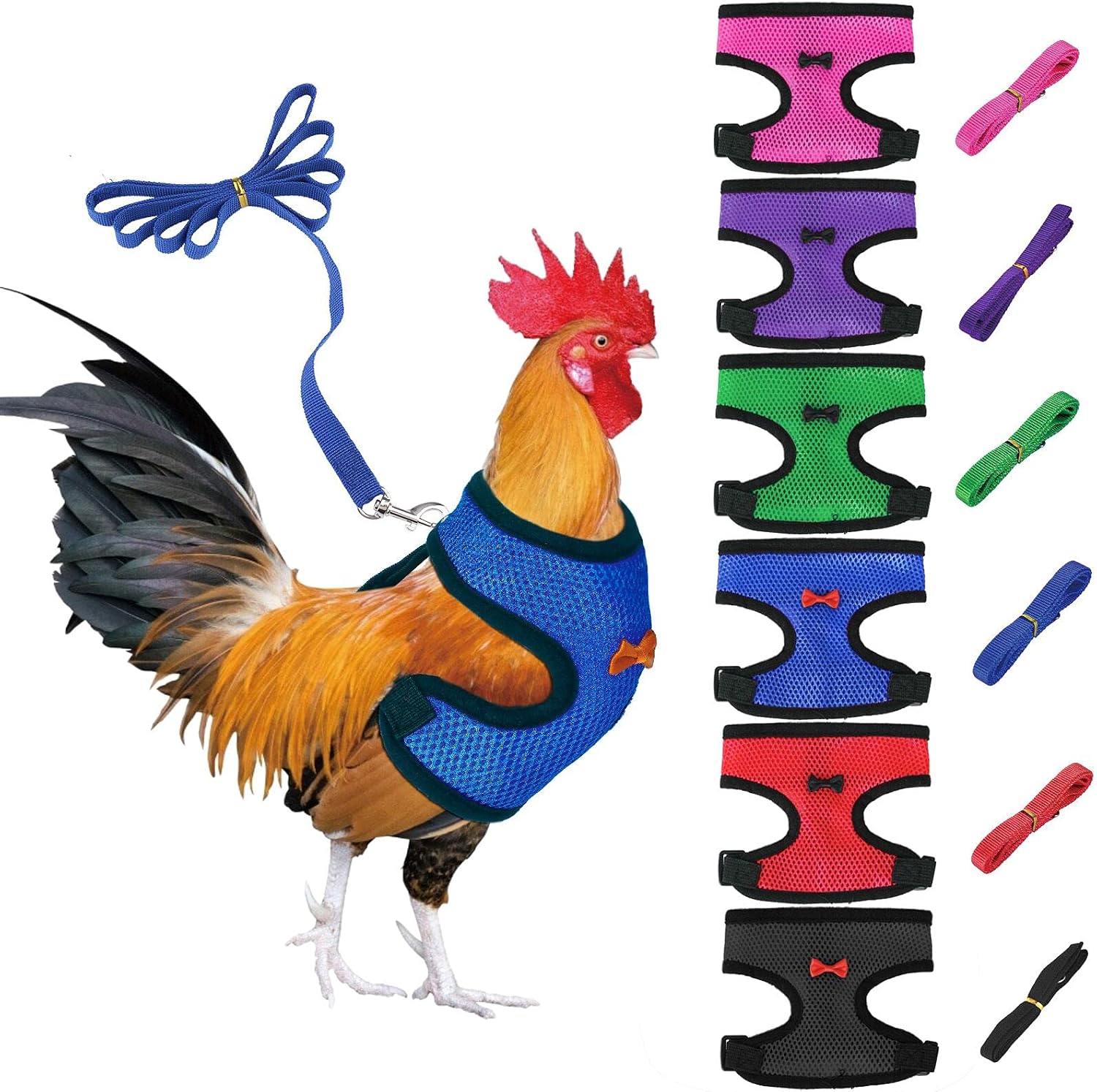 6 Pack Chicken Harness with Leash for 2.5-3.6lb Pet, Breathable Chicken Training Harness with 42inch Leash in 6 Colors Hen Pet Vest with…