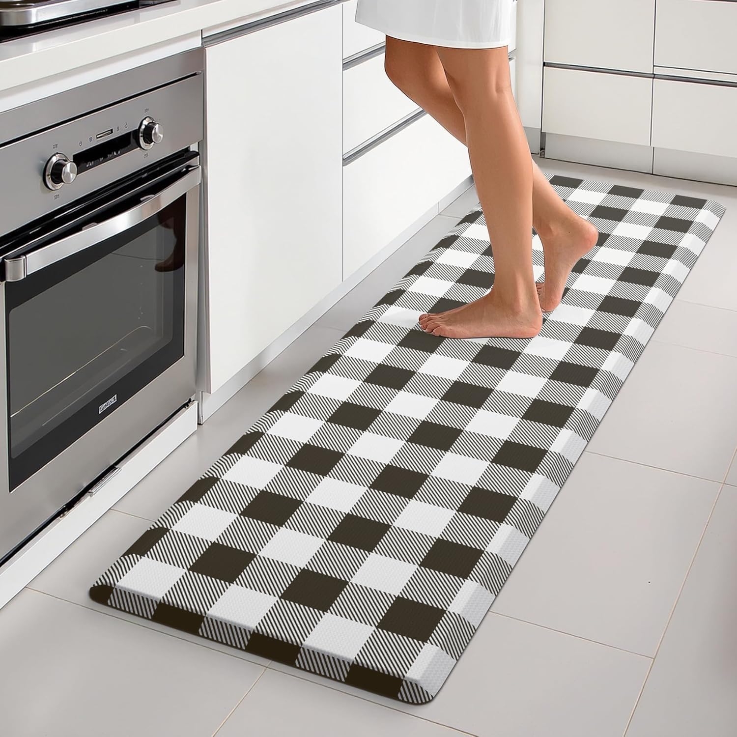 MAYHMYO Boho Kitchen Mat Anti Fatigue Ethnic Kitchen Cushioned Floor Mat Orange Blue Kitchen Rugs Non Slip Cool Rugs for Kitchen Office