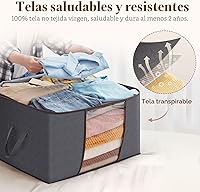 Vista 3 de Lifewit - Paquete de 6 contenedores de almacenamiento para ropa con tapas, bolsas plegables para mantas con cremalleras, ventana transparente y asas