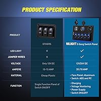 Vista 8 de Nilight - 90118H 5 Gang Rocker Switch Panel Pre-Wired Aluminum Switch Panel with Dual USB Cigarette Lighter Socket Voltmeter12V-24V DC Switch Panel