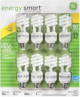 GE 13-Watt Energy Smart Fluorescent Light Bulbs, 8 Pack, 60 Watt Replacement - coolthings.us