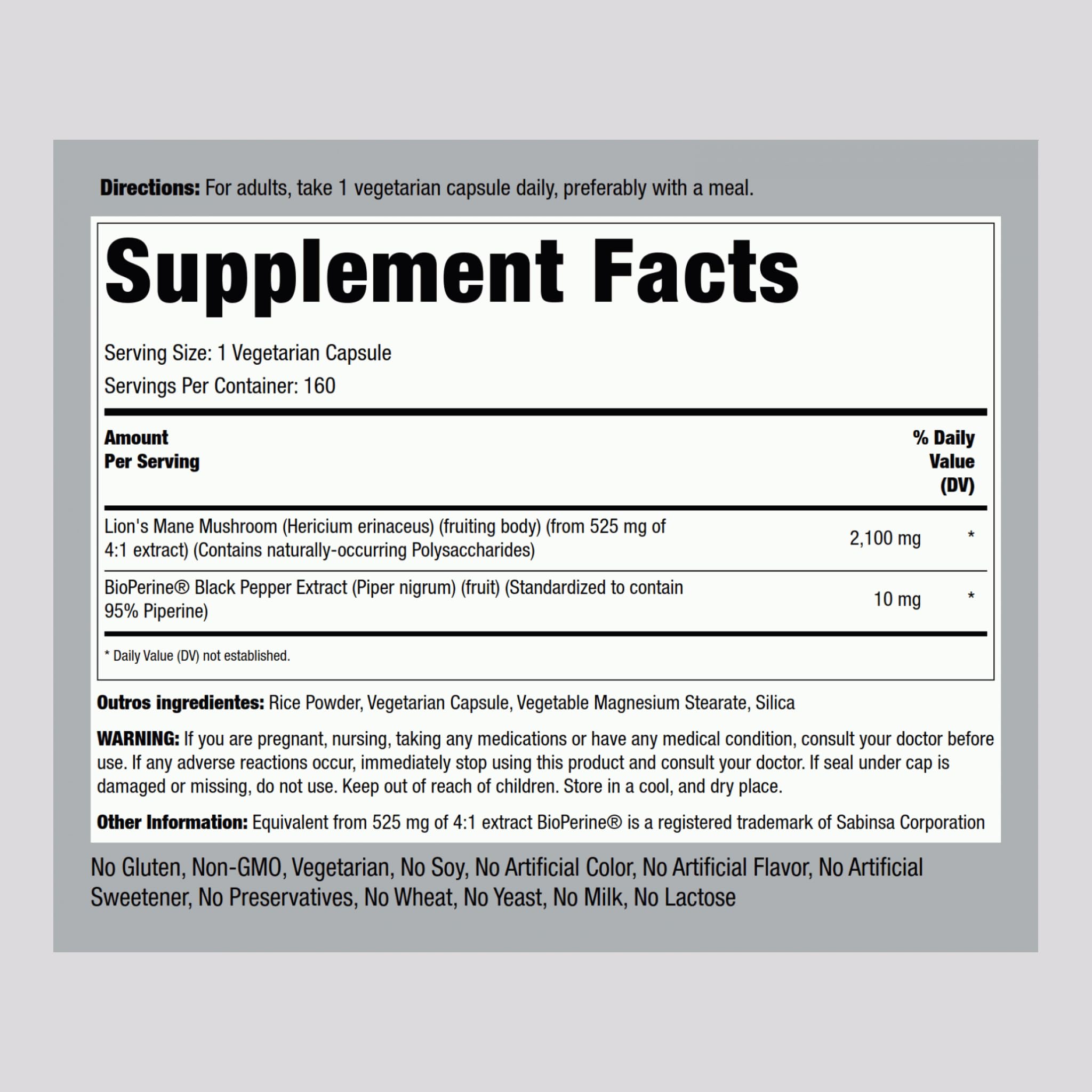 Piping Rock Lions Mane Mushroom Supplement Capsules | 160 Pills — Amazon image 2