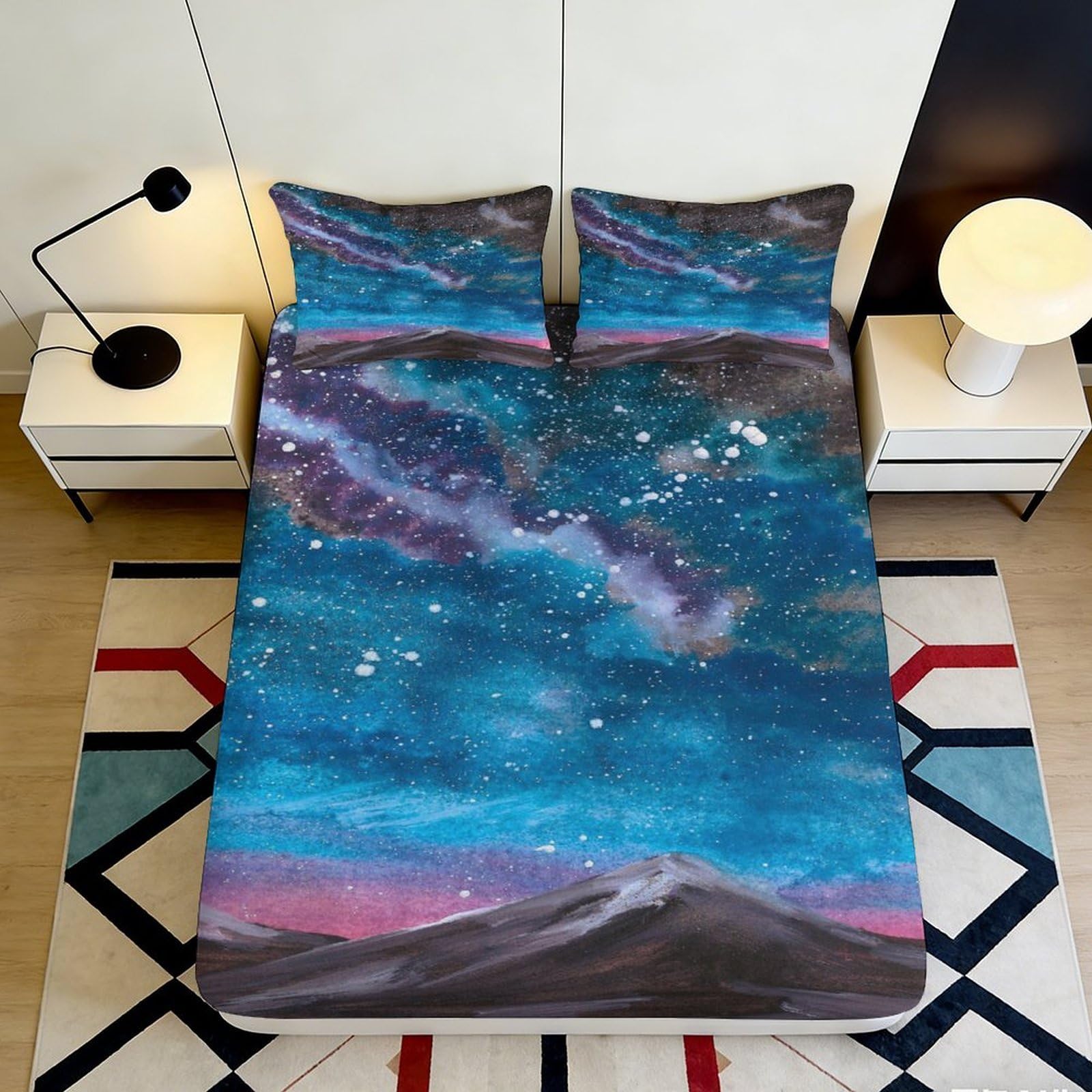 3D Printed Galaxy Starry Sky Fitted Sheet Microfiber Soft Breathable Cosmic Nebula Mattress Cover for Bedroom Dorm Dormitory Guest Room Protection 160x200x25cm