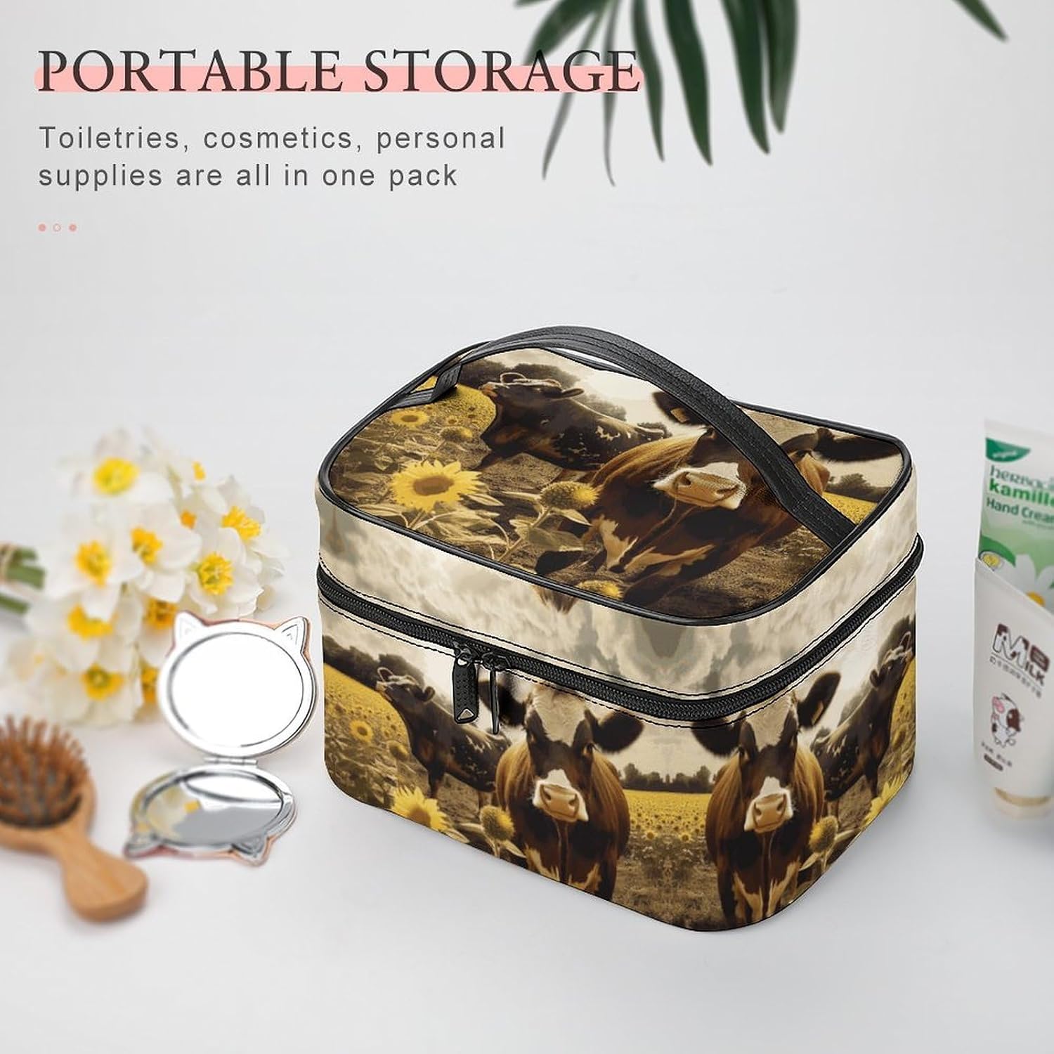 Travel Makeup Bag Portable Large Cosmetic Bag with Handle And Compartment image 5