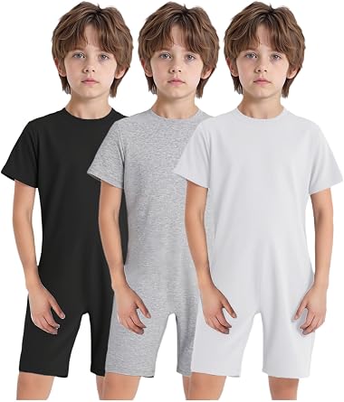3Pcs Adaptive Clothing for Kids Special Needs Adaptive Jumpsuit Anti-Strip Romper Short Leg Bodysuit with Back Zipper