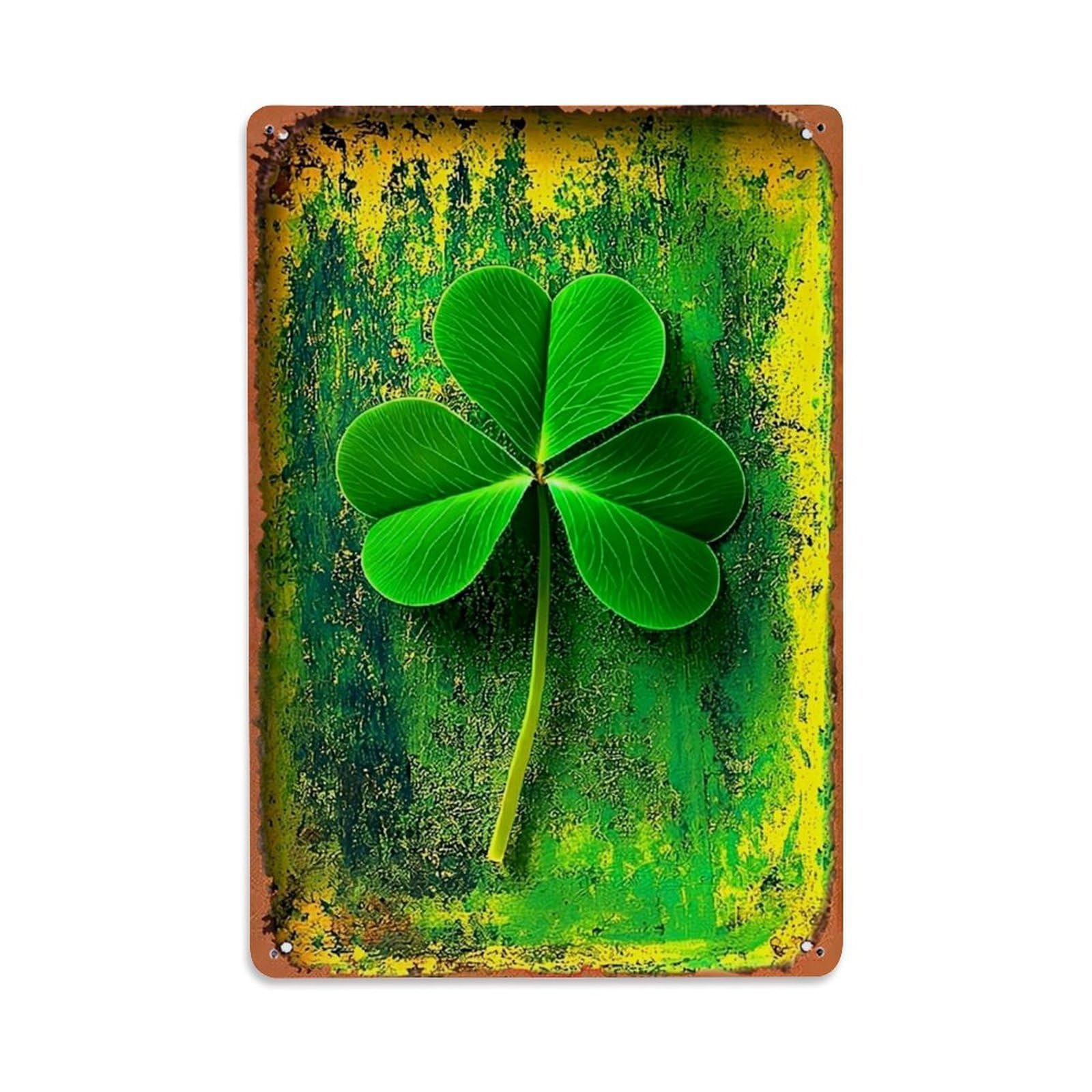 Jdfenggu Vintage Four Leaf Clover On Grunge Background Retro Metal Tin Sign, Metal Poster For Bar, Home, Man Cave, Kitchen, Laundry Room Art Decor 8X12 Inch
