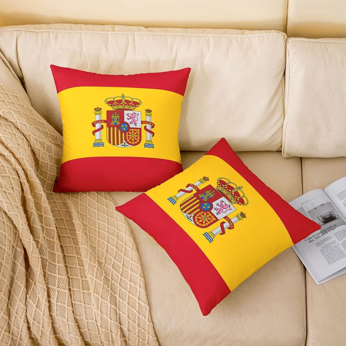 Feelyou Spanish Flag Throw Pillow Covers Set of 2 Spain Cushion Covers World Countries Pillow Case for Couch Sofa International Flag Cushion Case Kids Boys Girls Bedroom Decor 18 x 18-Inch image 2