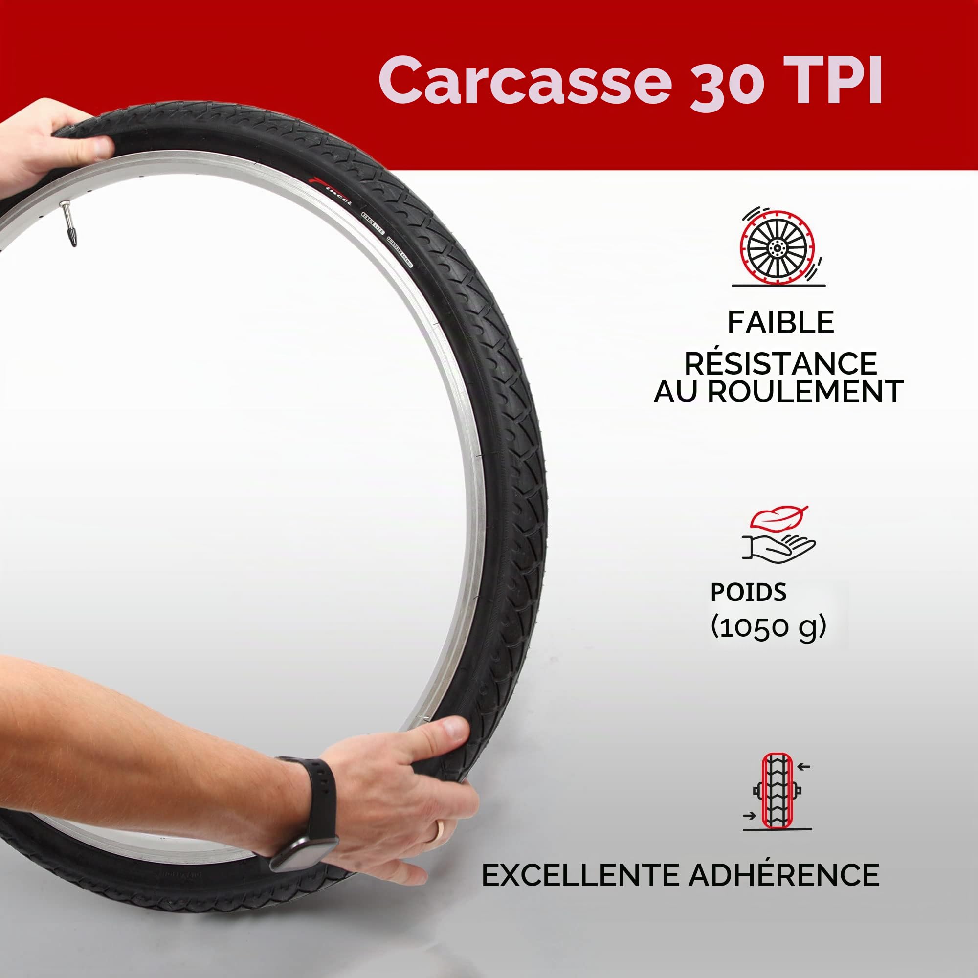 Fincci Pneu Slick 26x1.95 50-559 Anti-Crevaison 3 mm avec Valve Presta | Pneu Slick 26x1.95, ETRTO 50-559, Protection Anti-Crevaison 3 mm et Chambre Presta - Pour Route, VTT, Ville et Hybride