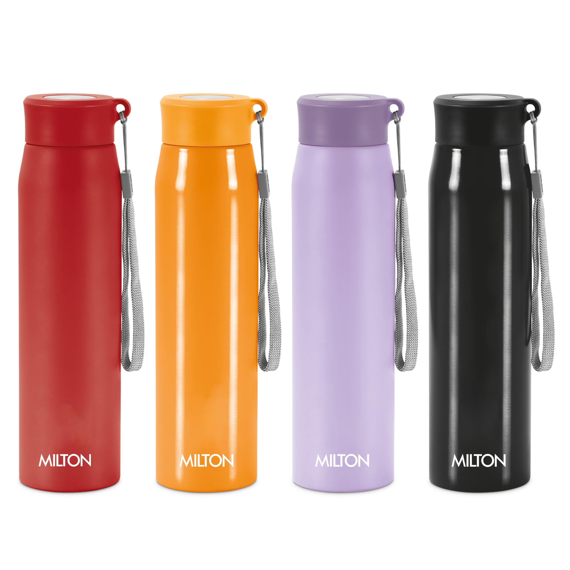 MILTON Handy 850 Stainless Steel Water Bottle Set of 4, 780 ml Each, Red, Orange, Purple, Black | Single walled | Leak Proof | Easy Grip | Gym | Home | Kitchen | Hiking | Treking | Travel