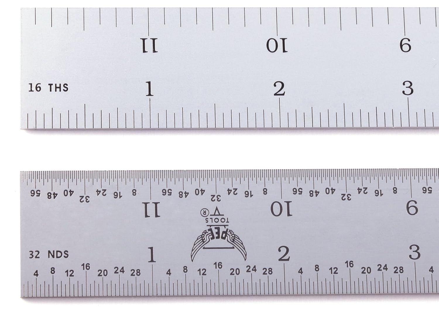 PEC Tools Rigid 24" 4R Stainless Steel Satin Chrome Machinist Engineer Ruler Scale with Markings 1/8, 1/16, 1/32 & 1/64