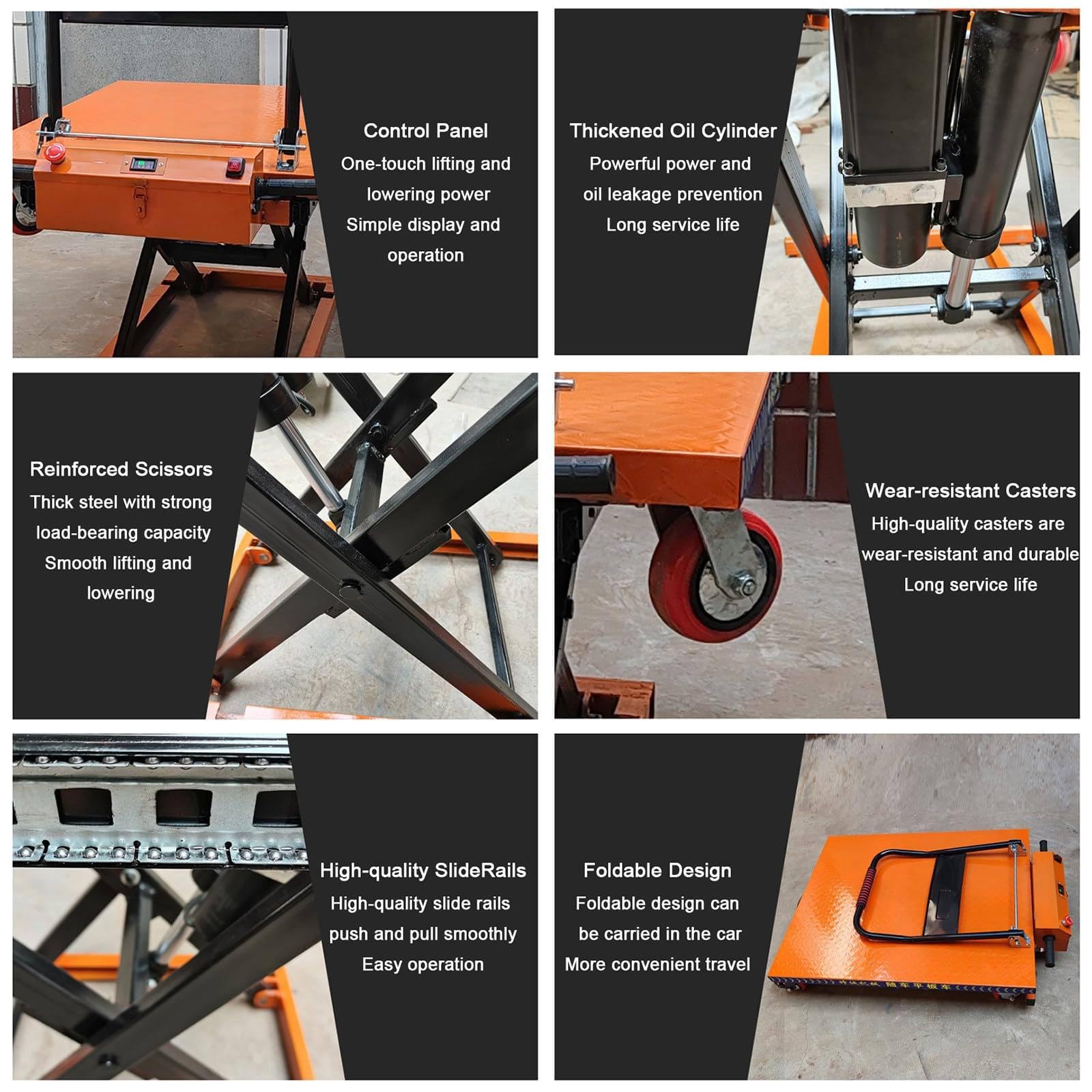 Tavolo elevatore elettrico a forbice con capacità di 300 kg, altezza di sollevamento 98 cm, batteria 48 V, controllo one-touch per la movimentazione dei materiali