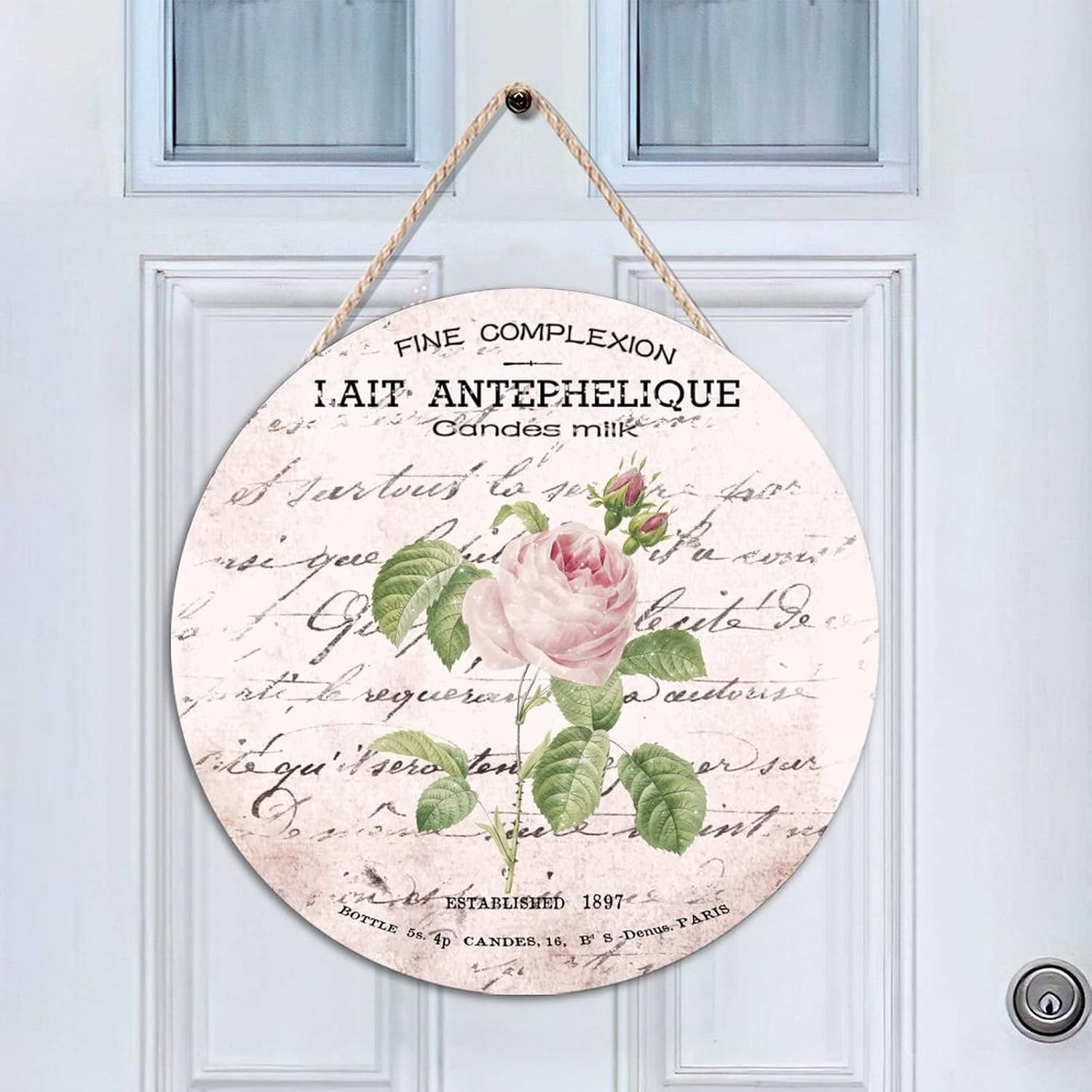 French Vintage Flower Wood Door Sign Flower Front Door Sign 16x16in Vintage Wall Door Hanging Sign for Front Door Entryway Porch Bar Pub Farewell Party Housewarming Gifts