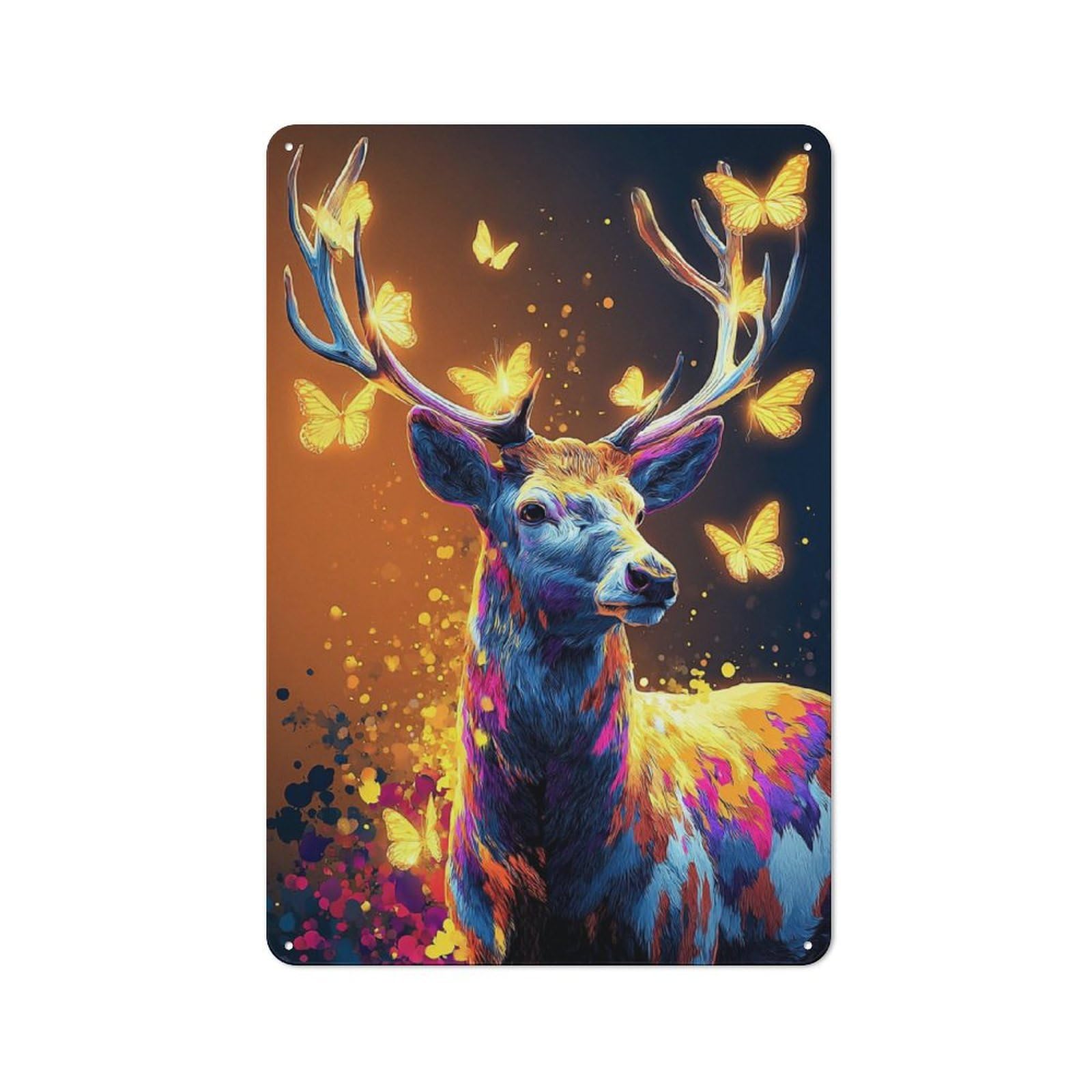 Junmoney Colorful Deer With Butterflies Tin Wall Plaque 30X20cm With For Kitchen Or Home Bar, Suited To Kitchen Decor Lovers