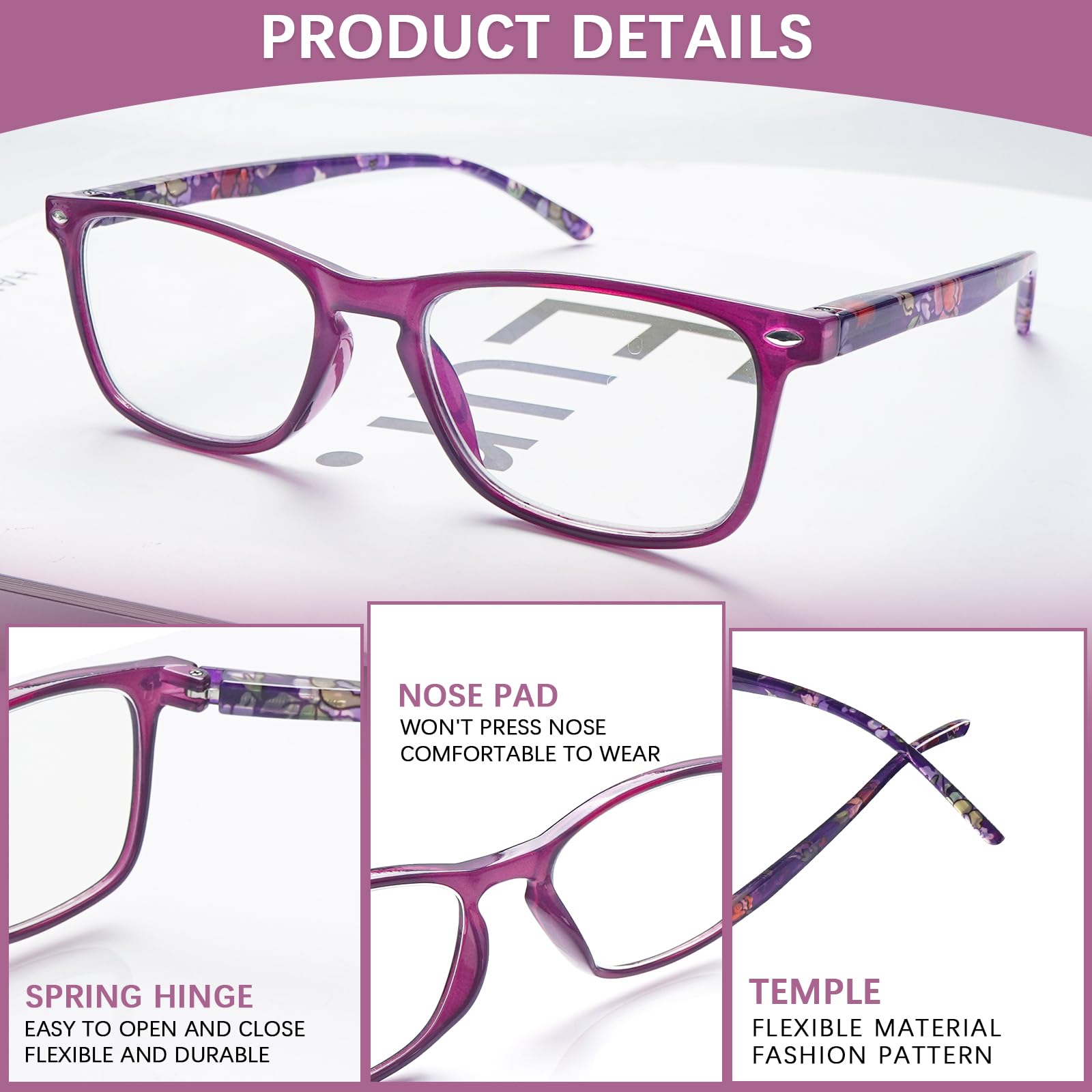 ZONLON 4 Pack Ladies Reading Glasses Blue Light Blocking, Anti Glare Stylish Spring Hinge Readers for Women (4 multicolor C2 2.0 +) - Image 4