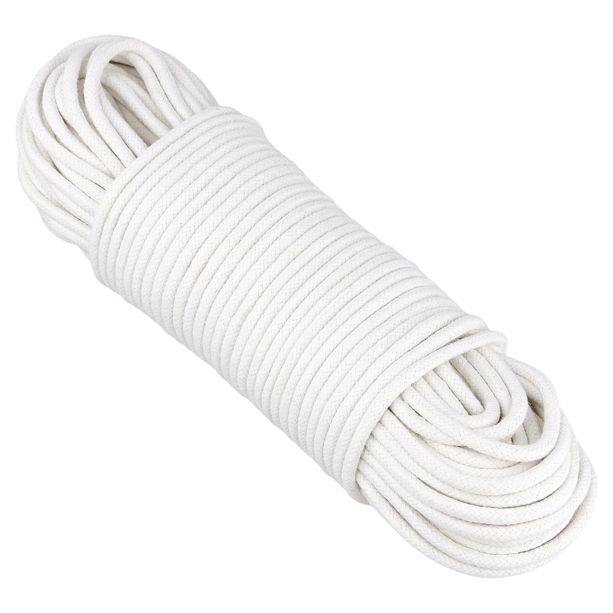 Cuerda de algodón de 6 mm con suave acabado trenzado blanco en bobina de 50 m para artesanía