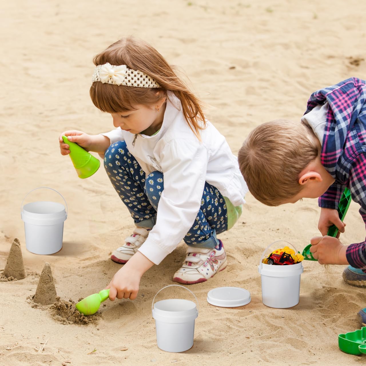 White Plastic Bucket 3pcs Storage Bucket White with Cover 3pc Pp with Lid - Image 8
