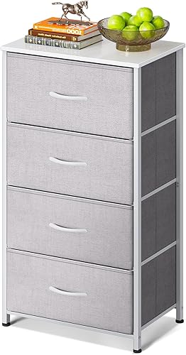 Miniatura 9 de AODK - Cómoda para dormitorio con 4 cajones de almacenamiento, cómoda pequeña de tela con marco de acero resistente, color negro Negro -,Marrón,Gris