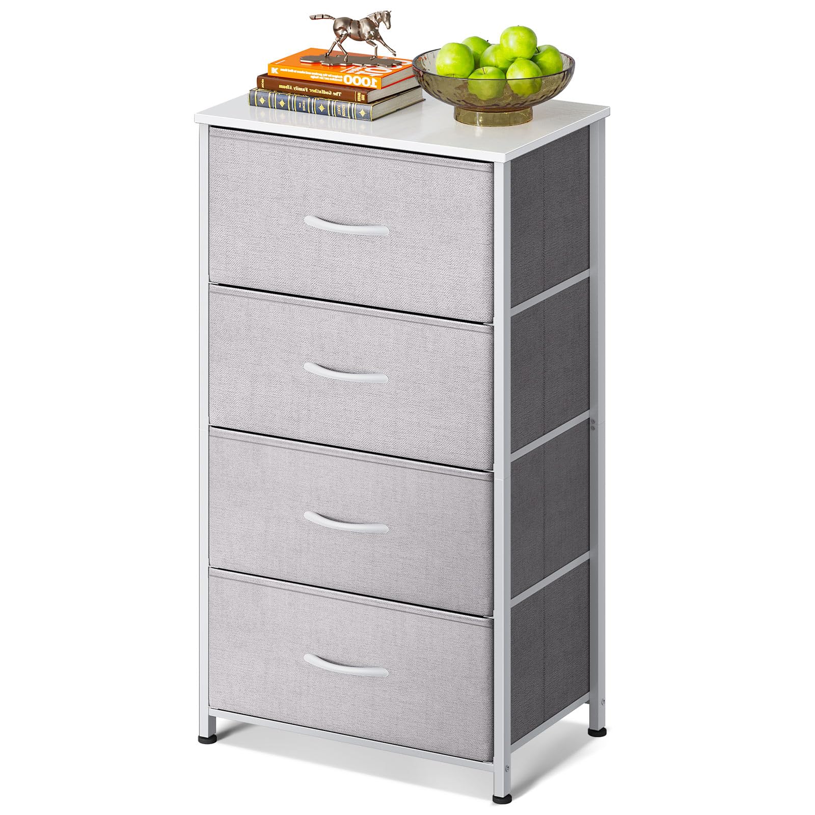 Photo 1 of AODK Dresser for Bedroom with 4 Storage Drawers, Small Dressers Chest of Drawers Fabric Dresser with Sturdy Steel Frame, Dressers for Closet with Wood Top, Light Grey