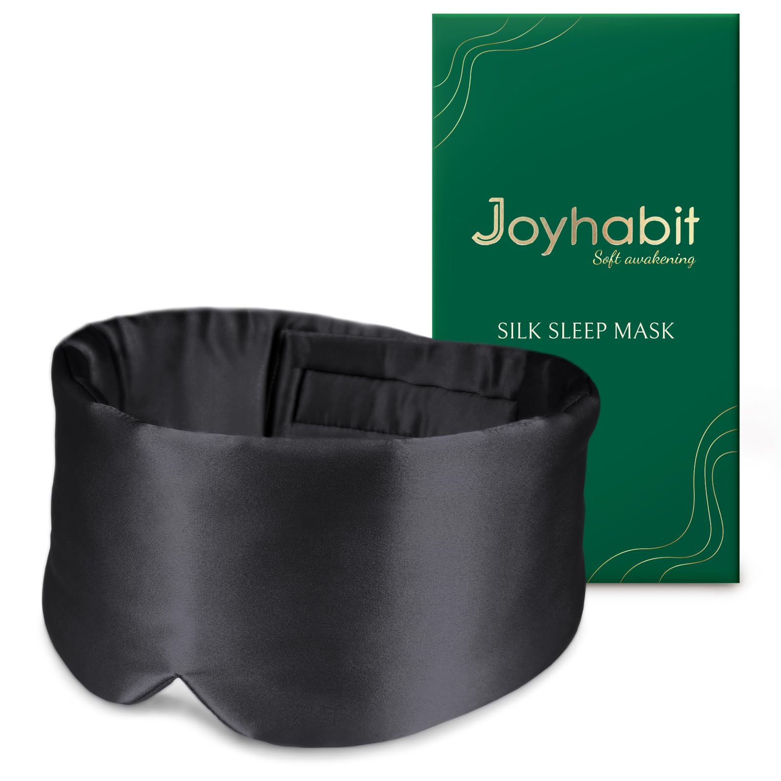 Joyhabit Antifaz para dormir de seda para mujeres y hombres, color negro clásico, comodidad de lujo para relajación y sueño de belleza, ultrasuave y transpirable, protege el cabello y la piel