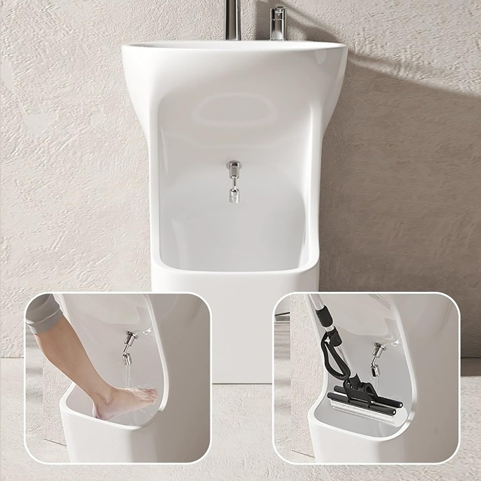 Lavabo in ceramica, lavabo Wudu autoportante con doppi rubinetti e pediluvio per lavare le mani e il viso