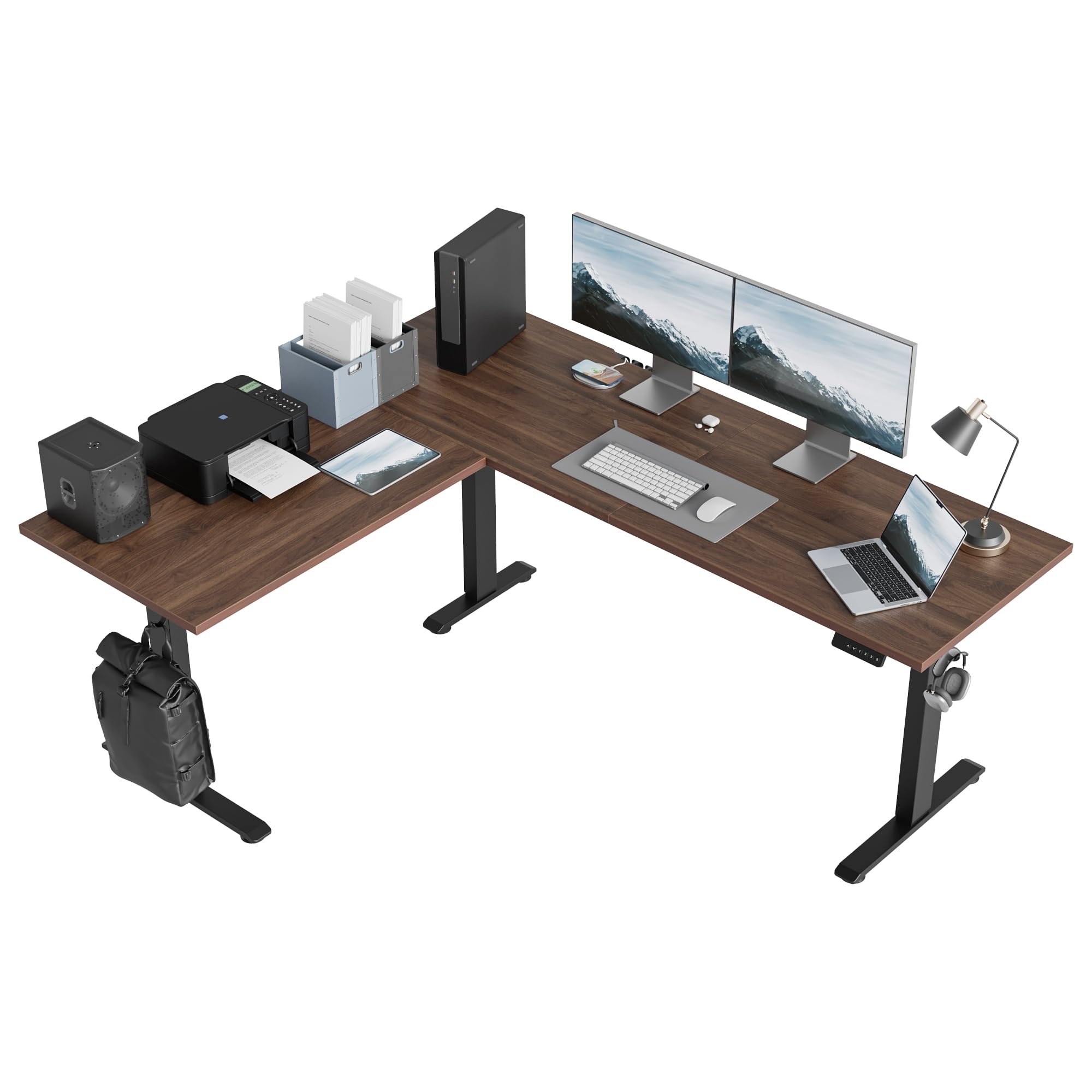 Agilestic Triple Motors 73" x 60" L Shaped Standing Desk, Electric Standing Desk Adjustable Height, Extra Large Desktop Corner Table for Home Office, Gaming Workstation, Splice Board, Dark Walnut