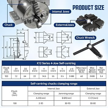 CNCTOPBAOS K12-100mm CNC Router Milling Machine Rotational Axis A 4th Axis Rotary Table 100mm 4 Jaw Chuck Dividing Head,MT2 65mm Tailstock Reducing Ratio 6:1 for CNC Engraving Machine