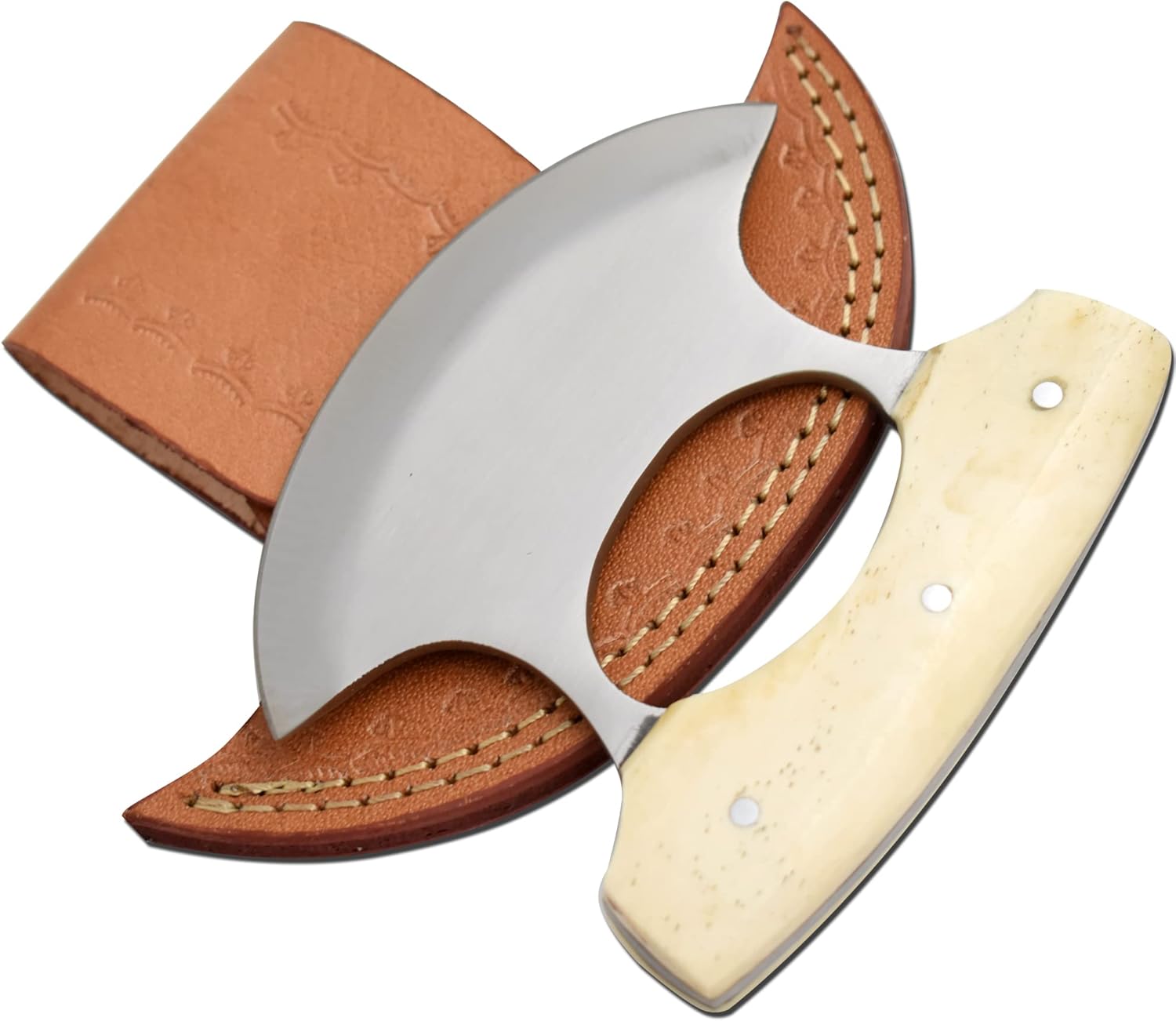 Wild Turkey Handmade Chef Kitchen Alaskan Ulu knife Crescent Blade Bone Handle (WT)