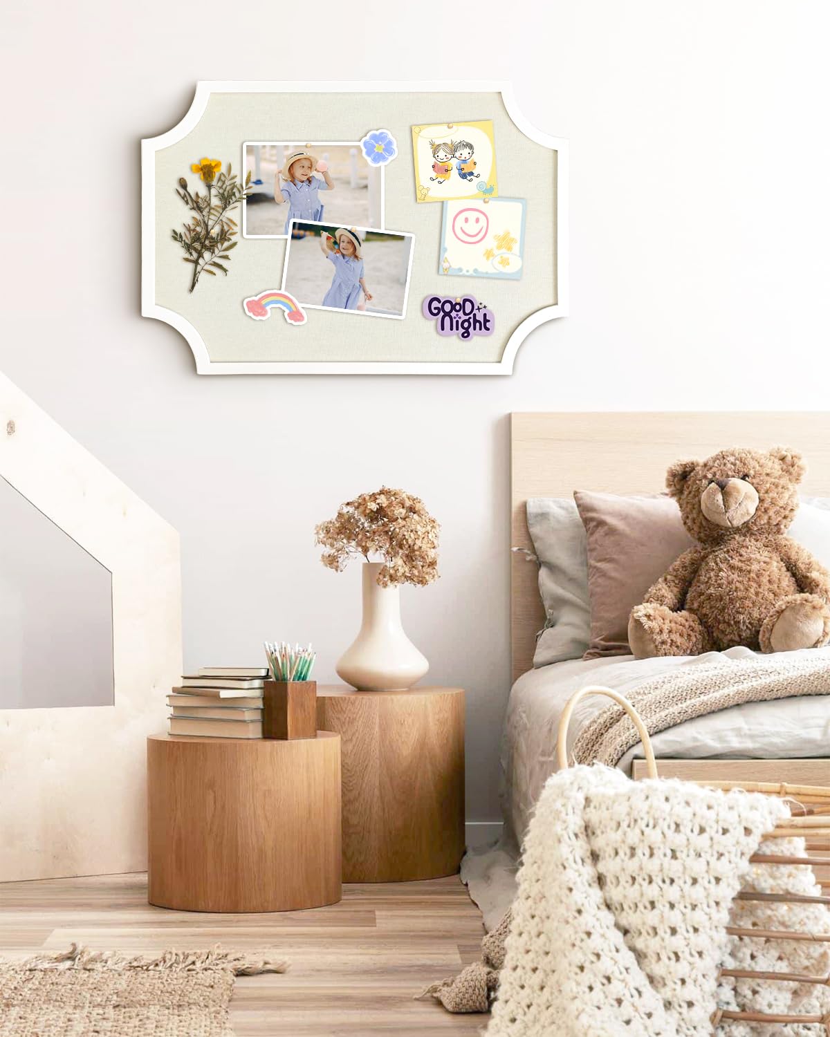 Okydoky Pinnwand Kork mit Leinen, 50 x 75 cm Groß Korkwand Pinnwand, Pinwand Korktafel Für Küche, Büro, Schul und Zuhause Dekoratives, Weiß Holzrahmen(WH-5075). DE