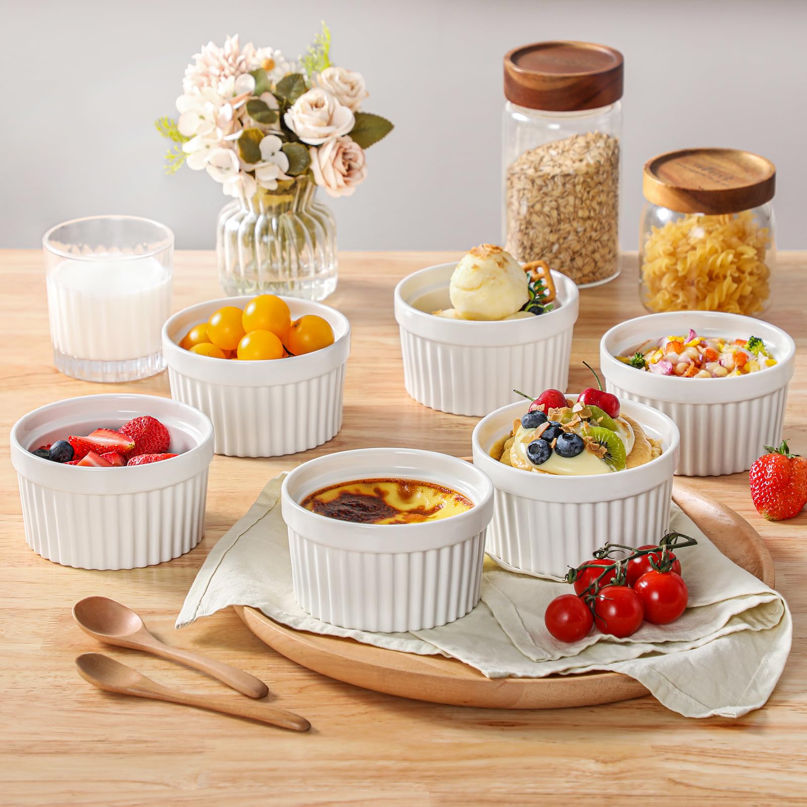 vancasso REMAKINS Pirottini per Soufflé Set, 6 X 380 ml Stampi per Soufflé, Mini Ciotole in Porcellana per Creme Brulè, Set da Stampi a Prova di Forno per Crema Pasticcera, Budino, Ø 11.5cm, Bianco