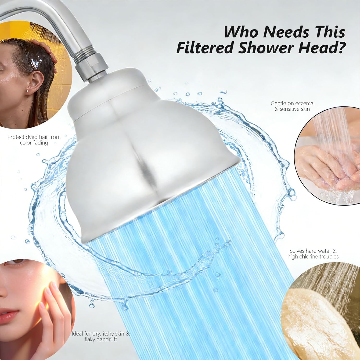 Stainless Steel Shower Head with Filters - Durable & Rustproof, Filtered Shower Head with High-Capacity Filter Cartridge for Hard Water - Long-Lasting Filtration Reduce Hair Shedding Soothe Dry Skin