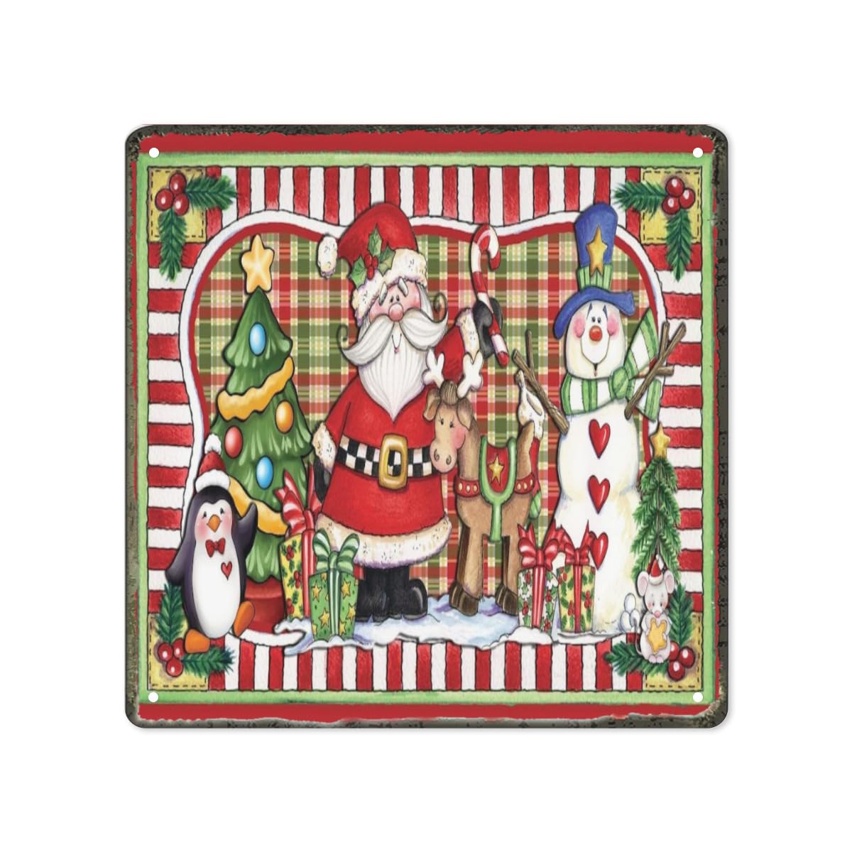rayprint Christmas Santa Snowman Vintage Merry Christmas Metal Tin Sign Home Bar Cafe Garage Wall Decor 12 x 12 Inch