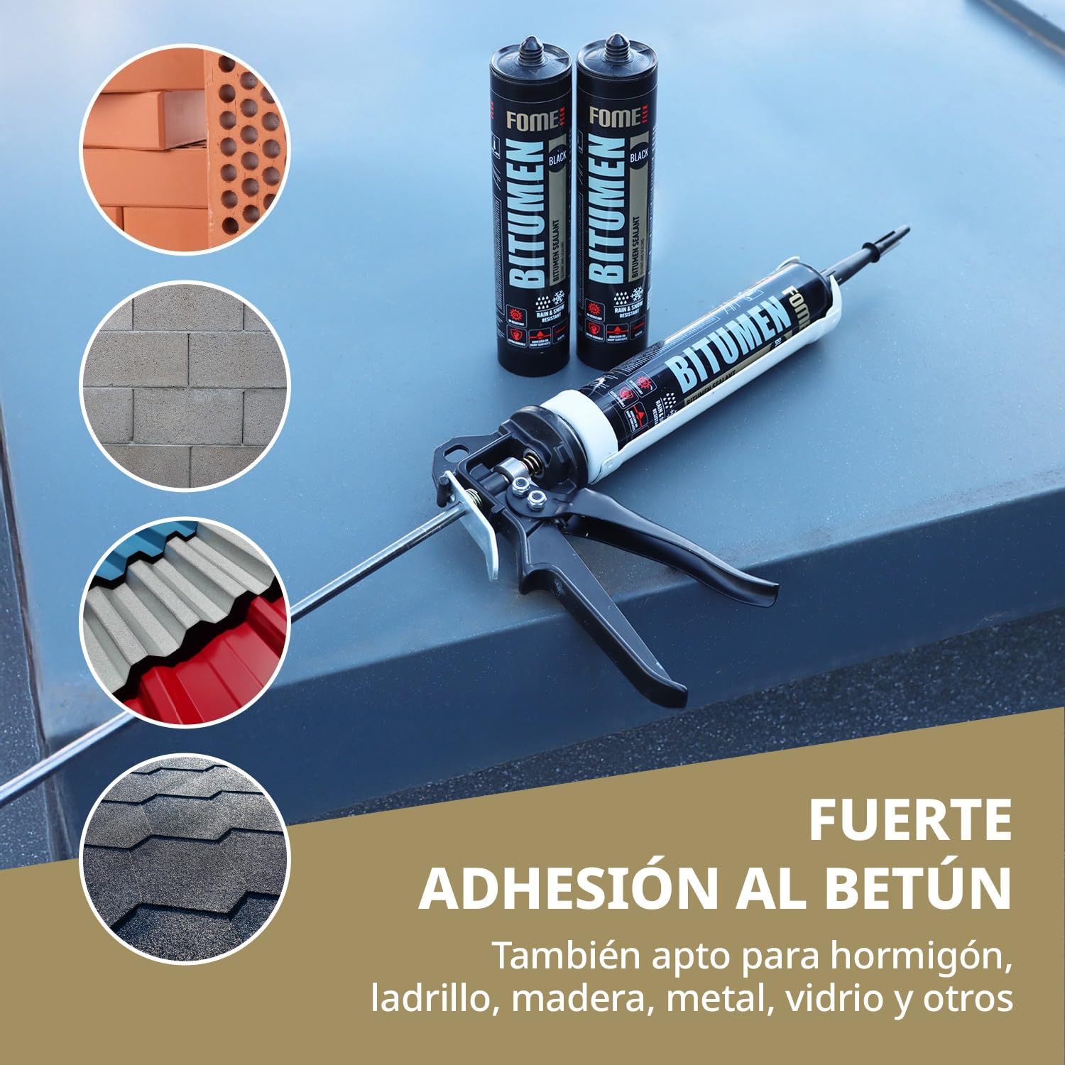 Sellador Bituminoso – Sella Filtraciones en Tejados y Canalones en Húmedo o Seco – Soporta de -50°C a +90°C – Se Adhiere a Betún, Cemento, Madera y Metal – 4 x 300 ml