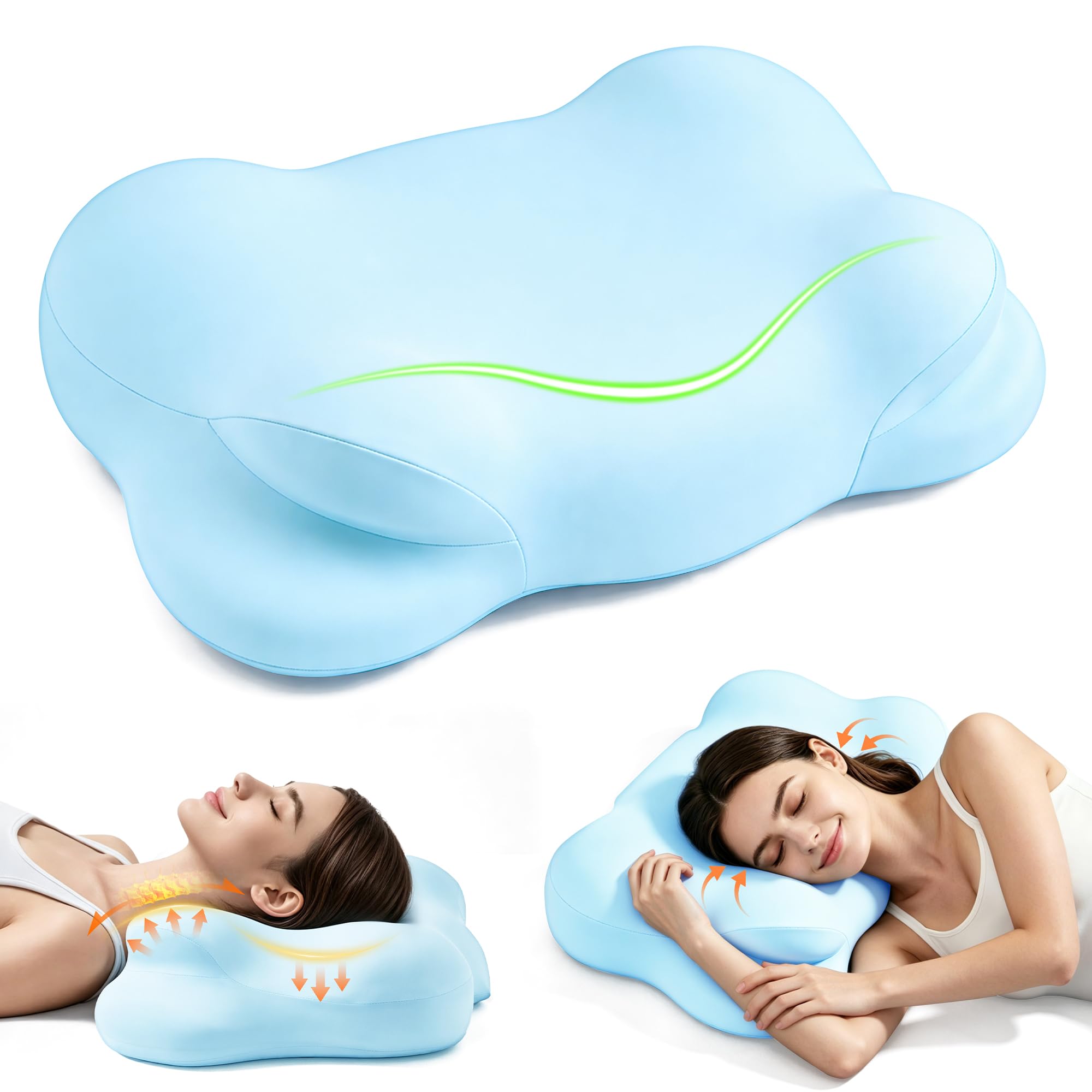 Melow Sleep Pillow, Memory Cloud Pillow, Ergonomic Pillows for Neck Pain Relief with Breathable Pillowcase, 3 Sleep Zones, 2 Types of Neck Support, Suitable for Back/Side/Stomach Sleeping. — view 9