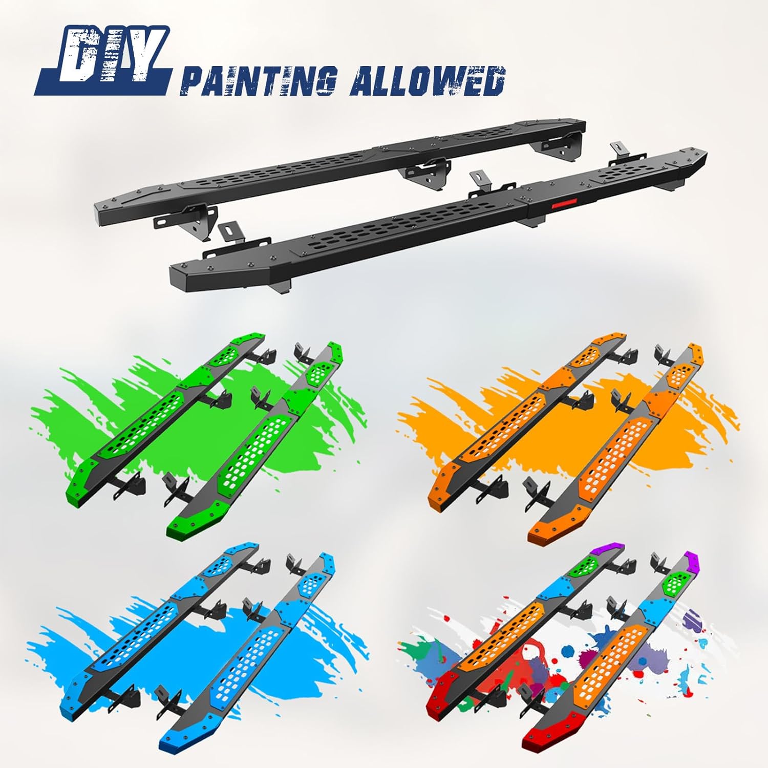 Bronco Running Boards Side Steps for 2026 2024 2025 2023 2022 2021 Ford Bronco 4-Doors, Heavy-Duty Paintable Nerf Bars Step Plates Rock Sliders Rails with Red Safety Reflector (Not for Bronco Sport)