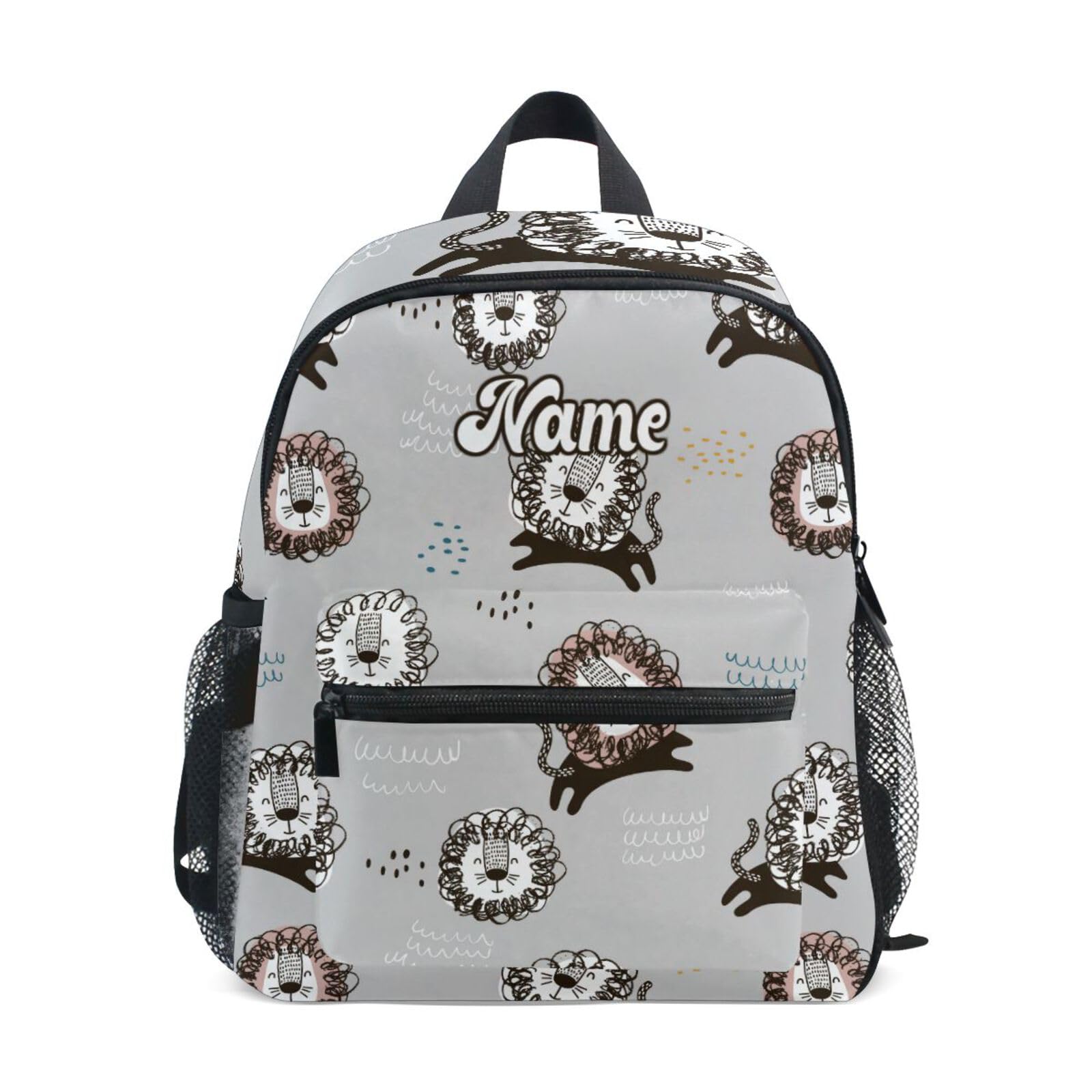 litebear Custom Cute Lion Grey Preschool Backpack for Toddler Boy Girl,Personalized Backpack with Name Text, Customization Kindergarten School