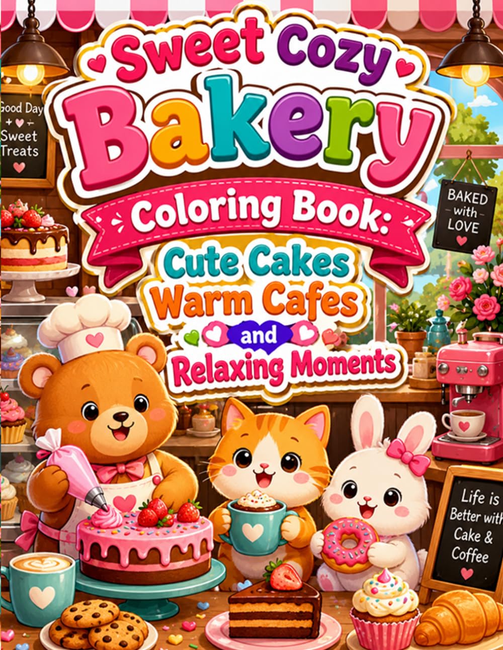 Sweet Cozy Bakery Coloring Book: Cute Cakes Warm Cafes and Relaxing Moments: A Delightful Coloring Adventure Filled with Adorable Desserts Cozy Cafes and Relaxing Sweet Scenes