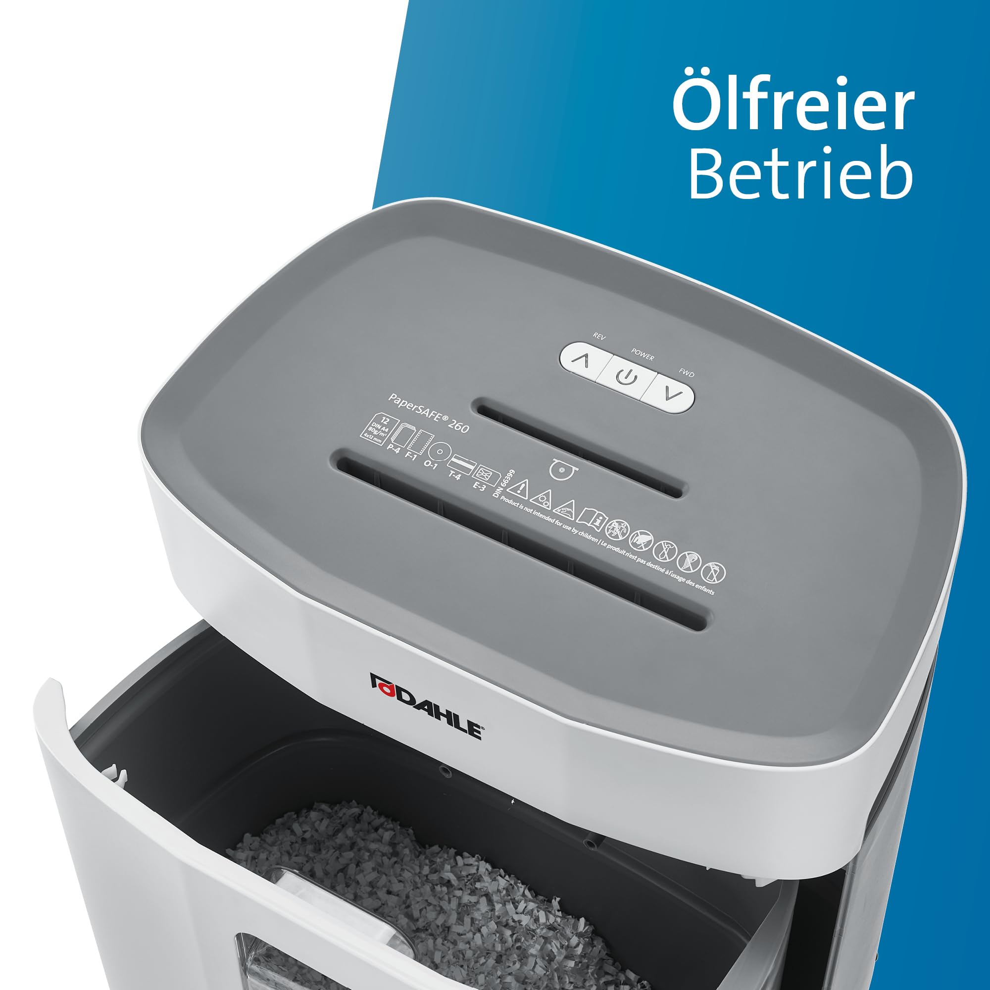 Dahle PaperSAFE PS 240 Aktenvernichter (10 Blatt, Sicherheitsstufe P4, Partikelschnitt, öl- und wartungsfrei, 25 Liter) grau