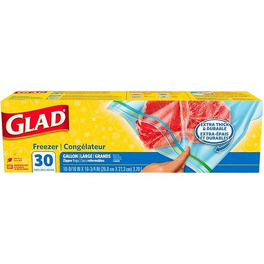 Glad Zipper Freezer Storage Plastic Bags, Gallon, 30 Count (Packaging May Vary)